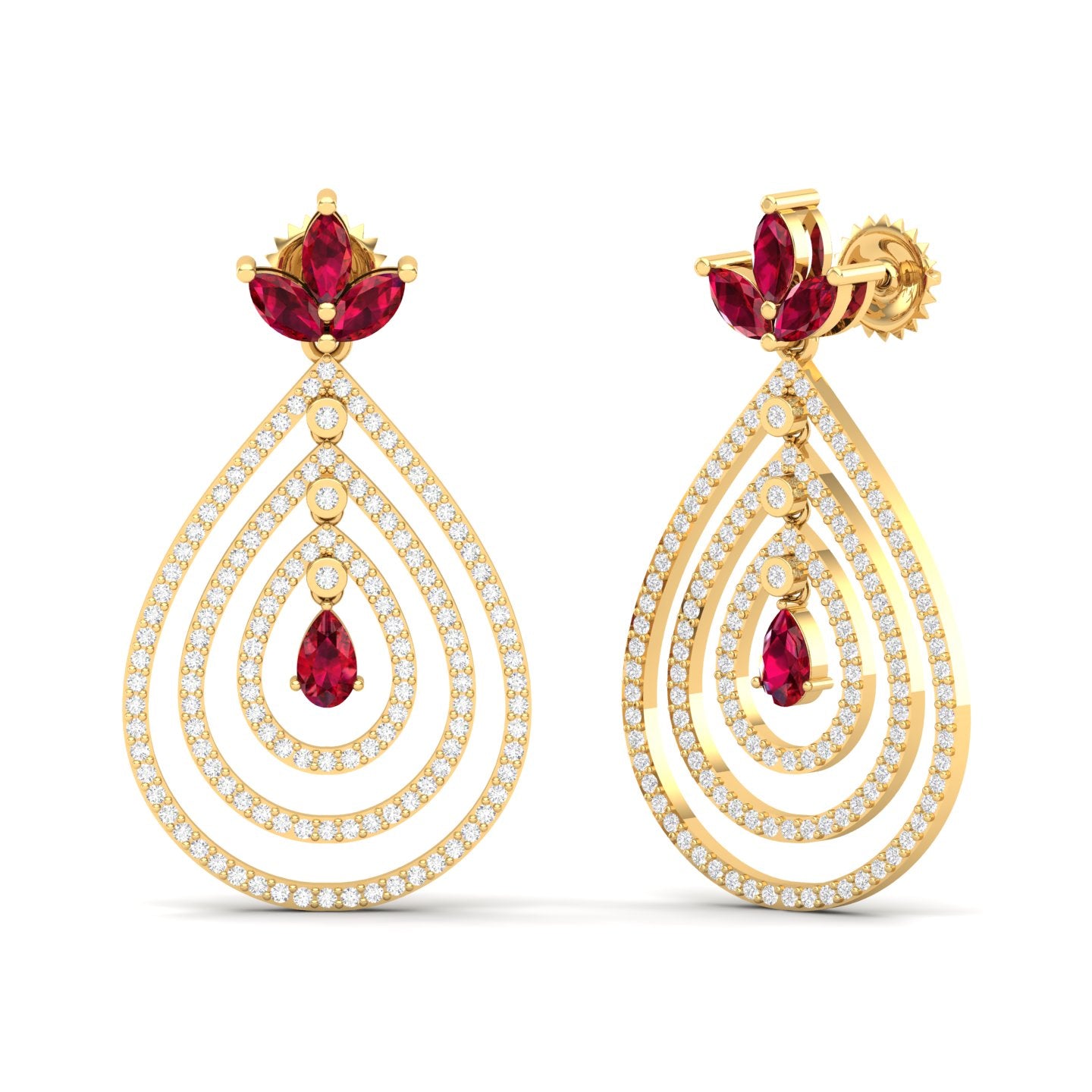 Maurya Fete Emerald Push Back Earrings with Ruby and Diamonds