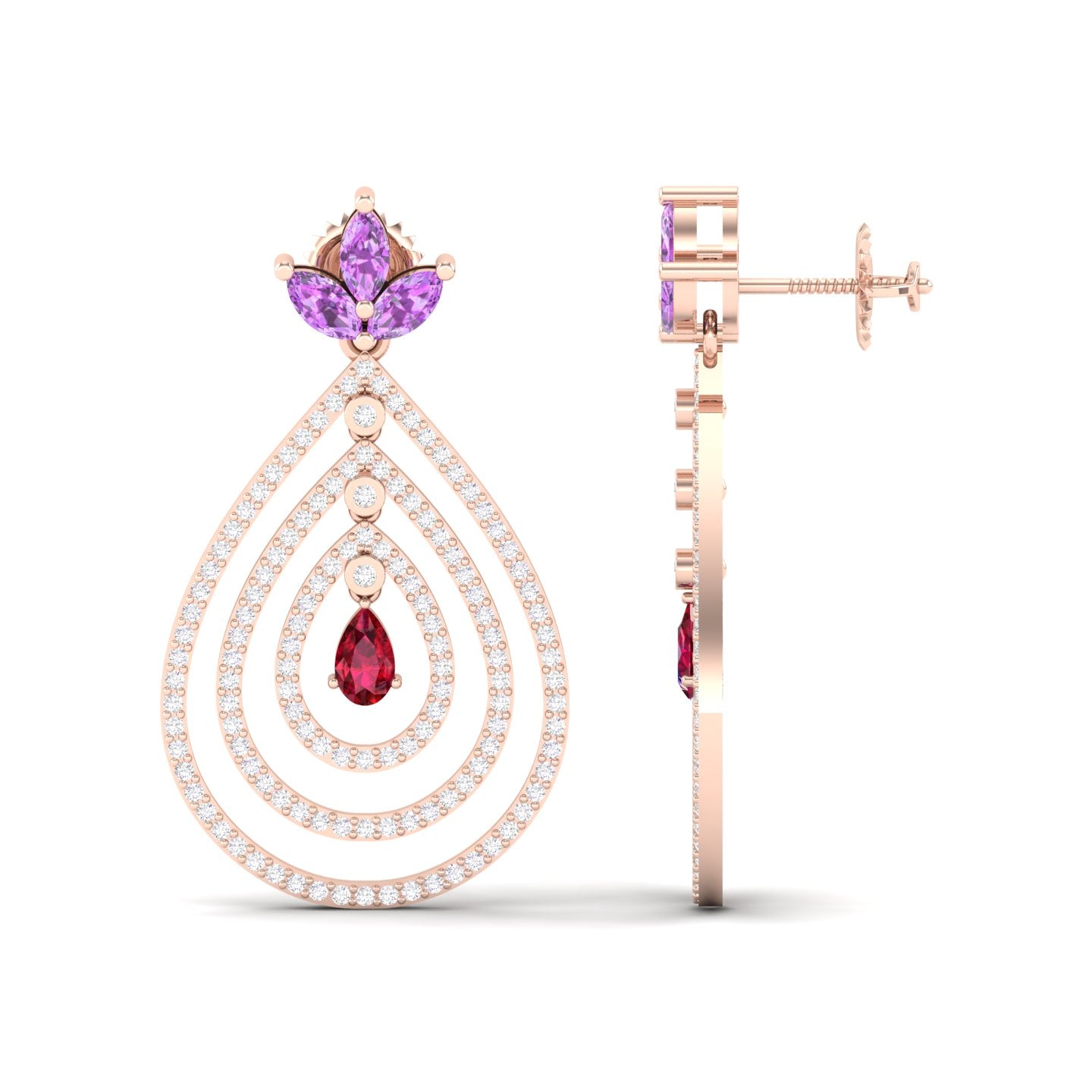Maurya Fete Emerald Push Back Earrings with Ruby and Diamonds