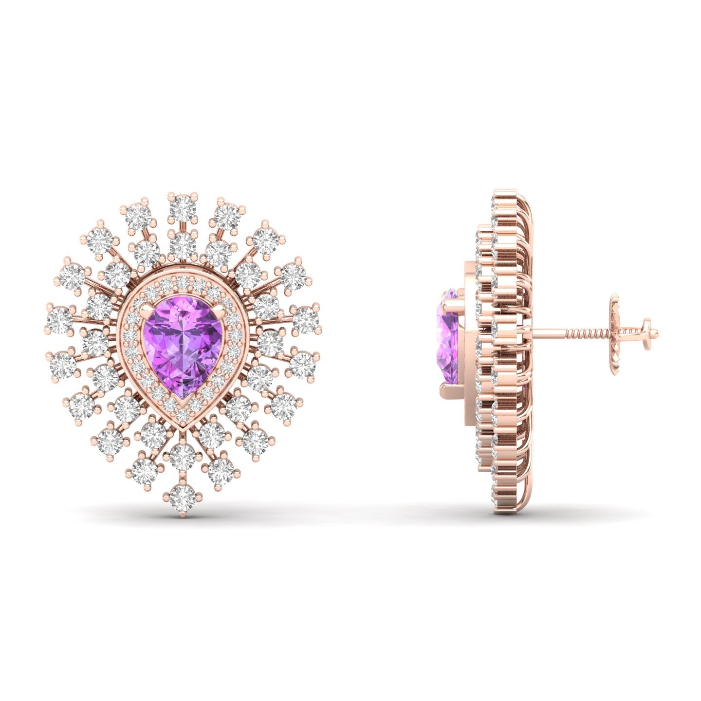 Maurya Boda Amethyst Push Back Earrings with Diamonds