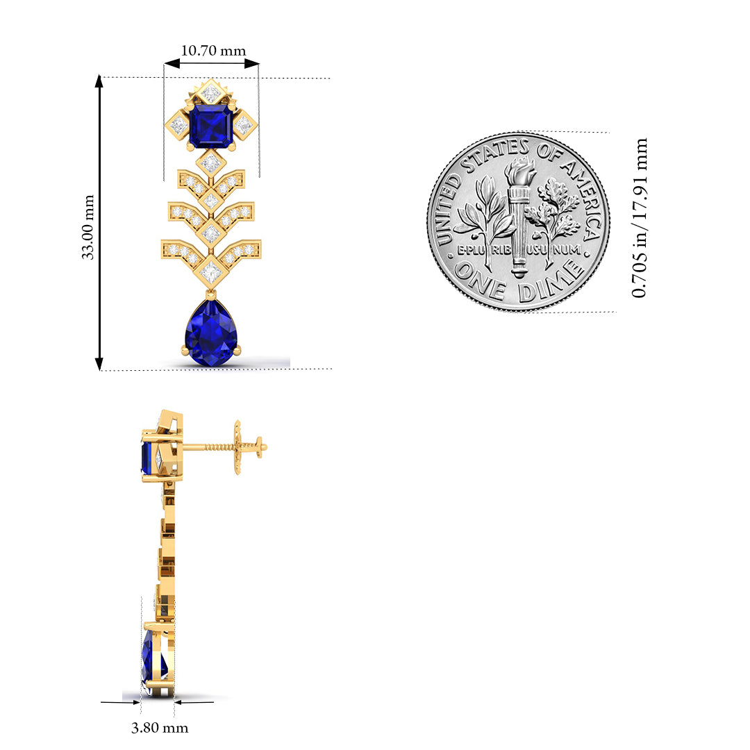 Maurya Blue Sapphire Elevation Drop Earrings with Diamonds