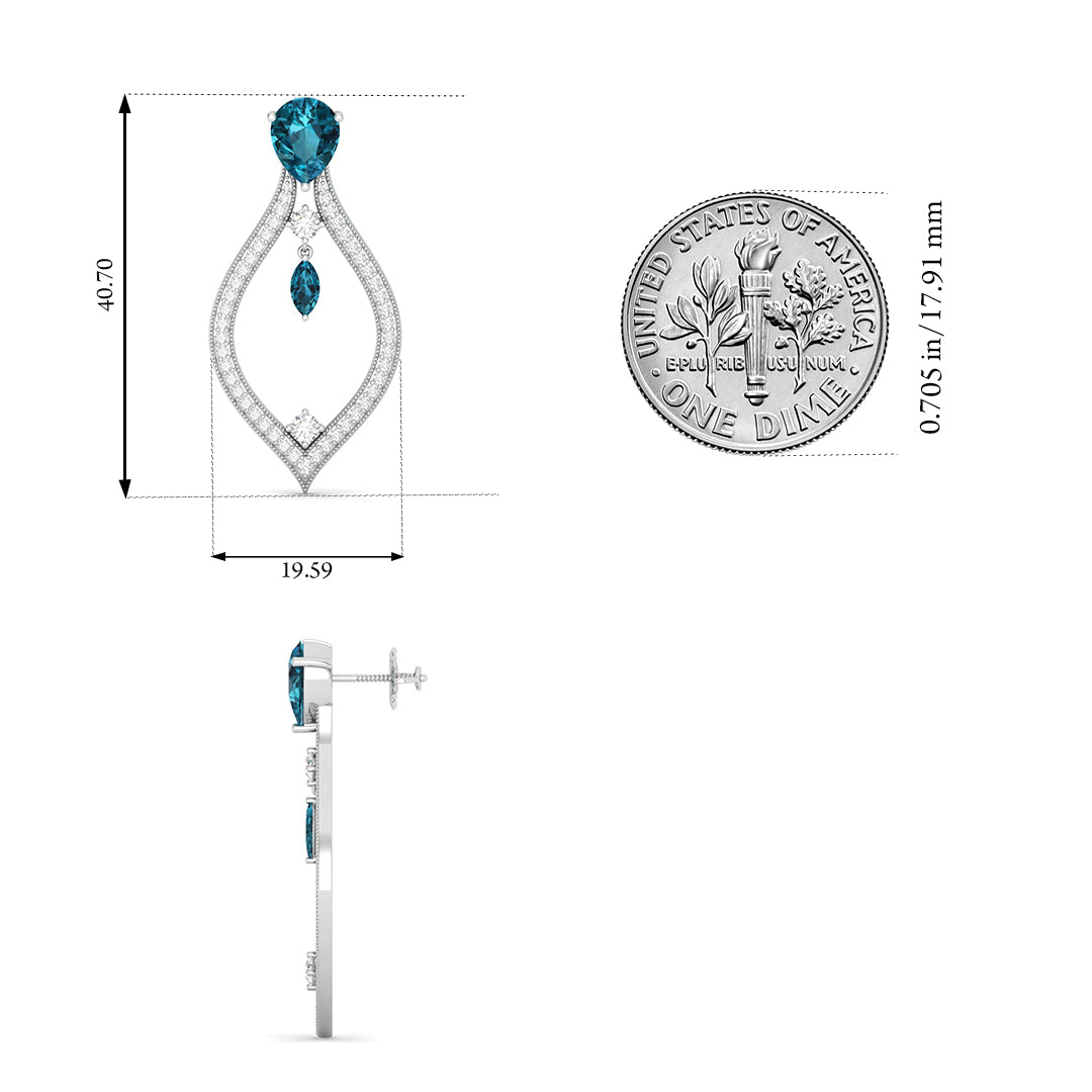 Maurya London Blue Topaz Essence of Life Push Back Earrings with Diamonds