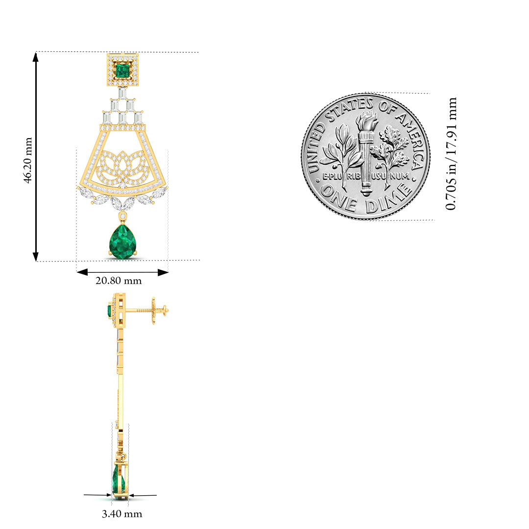 Maurya Trug Drop Earrings with Emeralds and Fancy Cut Diamonds