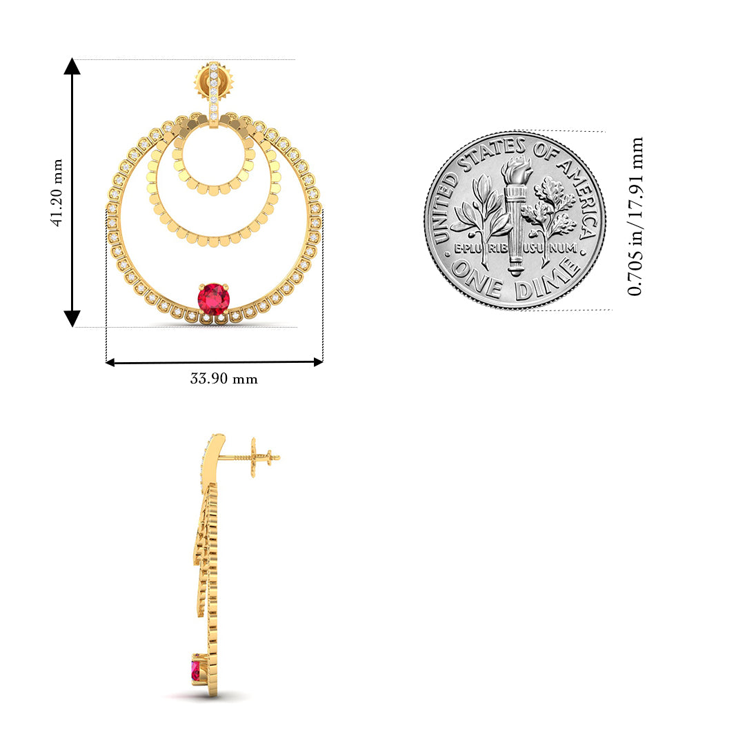 Maurya Circles Dangle Earrings with Ruby and Diamonds
