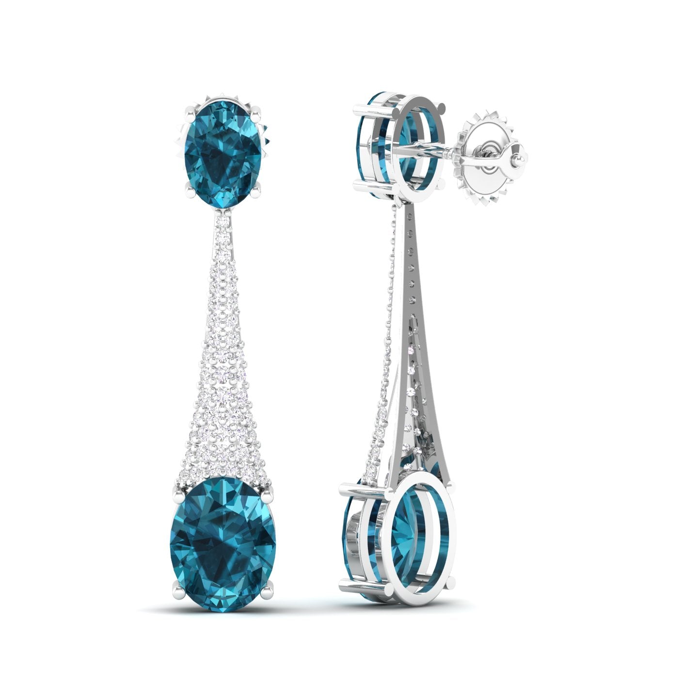 Maurya London Blue Topaz Camisole Dangle Earrings with Diamonds