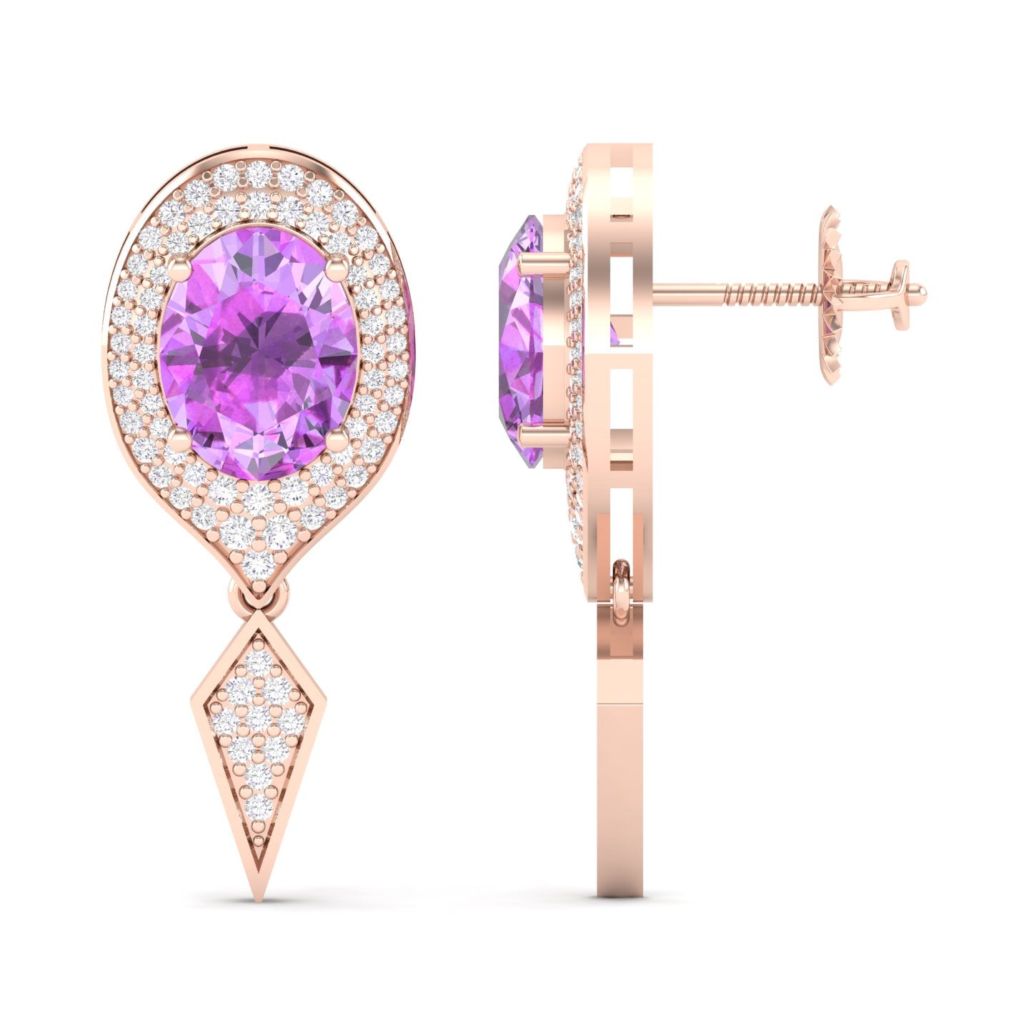Maurya Pink Amethyst Quiescent Push Back Earrings with Diamonds