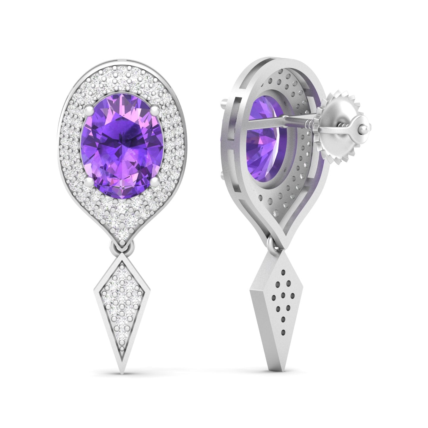 Maurya Pink Amethyst Quiescent Push Back Earrings with Diamonds