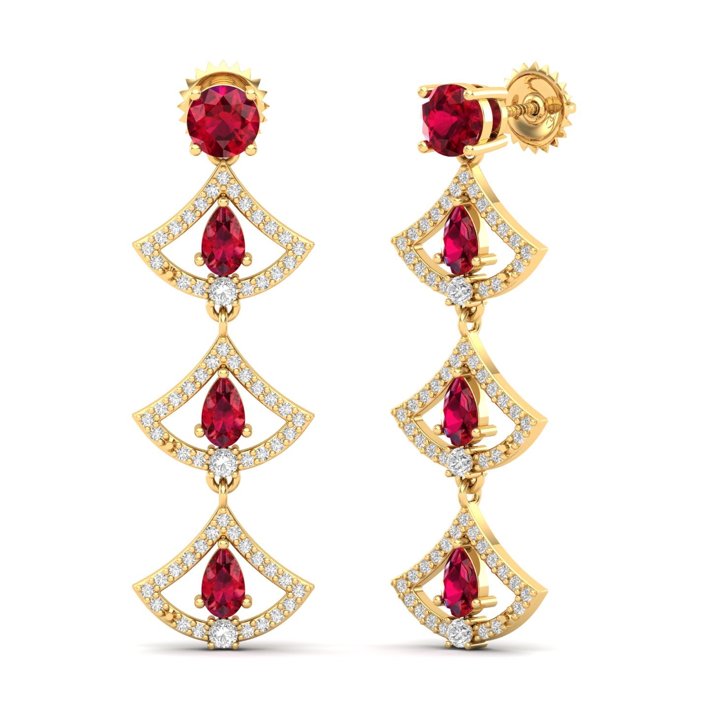 Maurya Graduating Ruby Horus Earrings with Diamonds