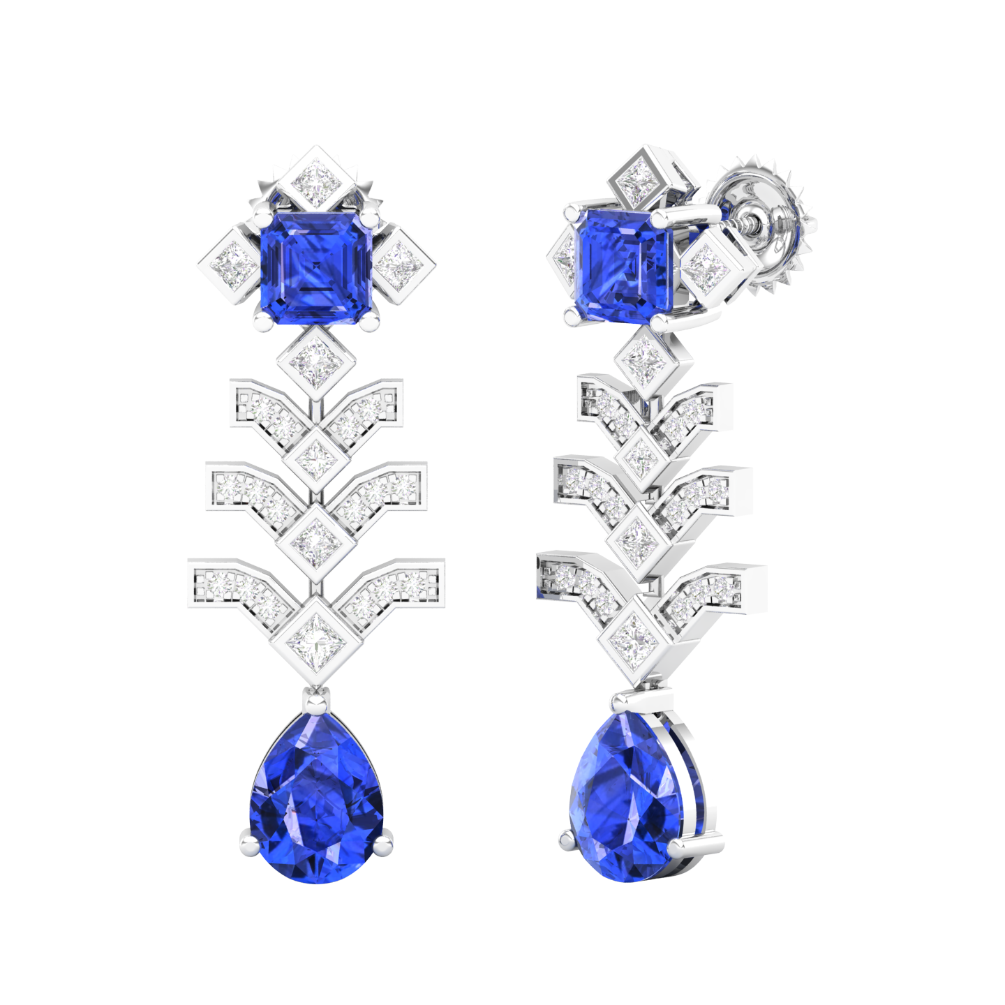 Maurya Blue Sapphire Elevation Drop Earrings with Diamonds
