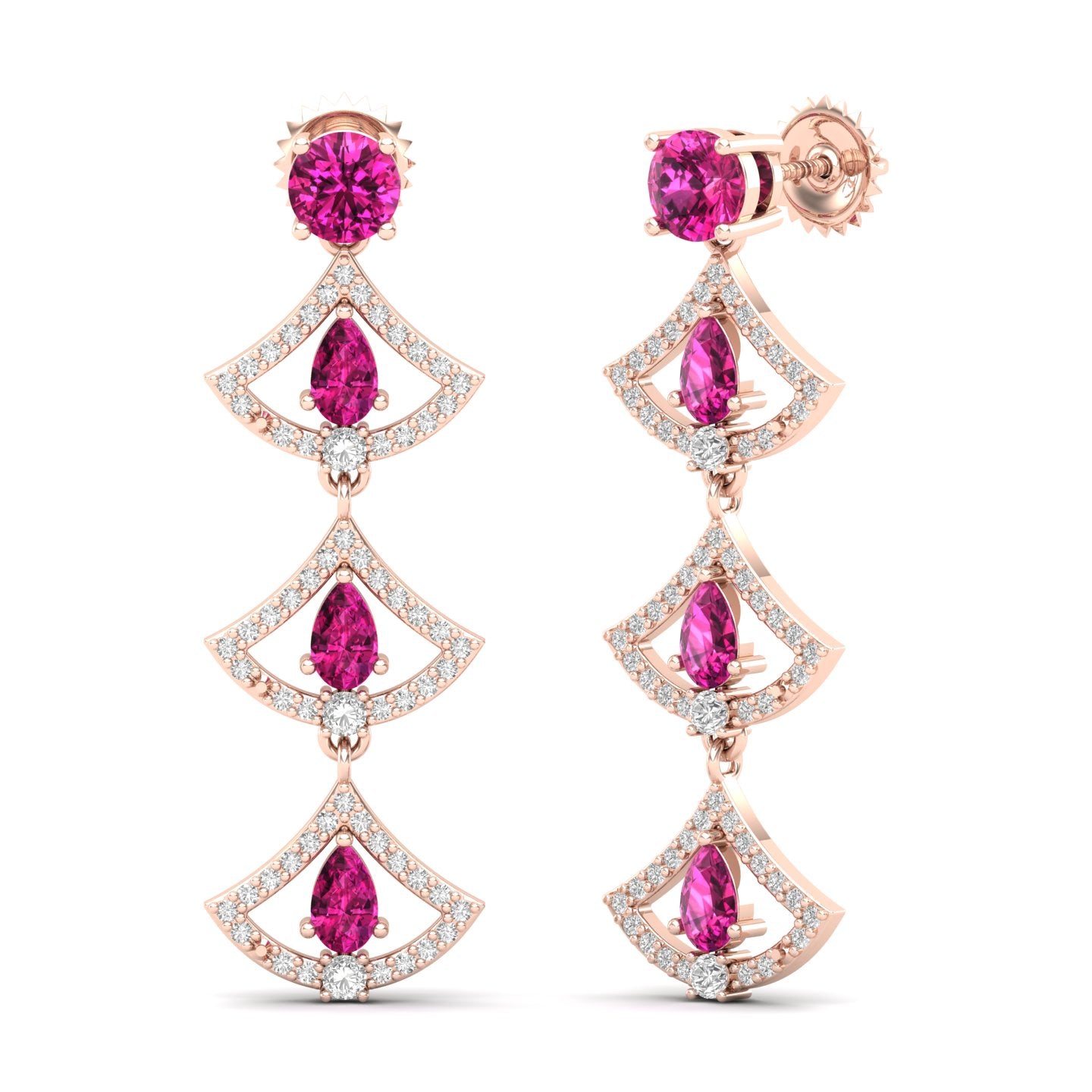 Maurya Graduating Ruby Horus Earrings with Diamonds