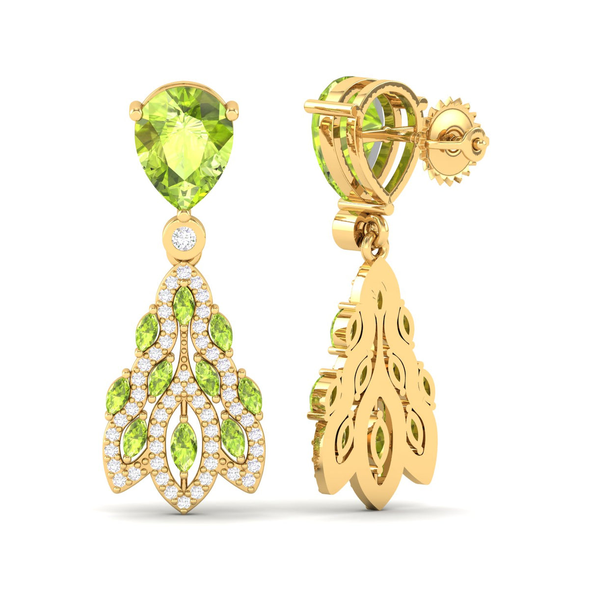 Maurya London Blue Topaz Peacock Fur Push Back Earrings with Diamonds