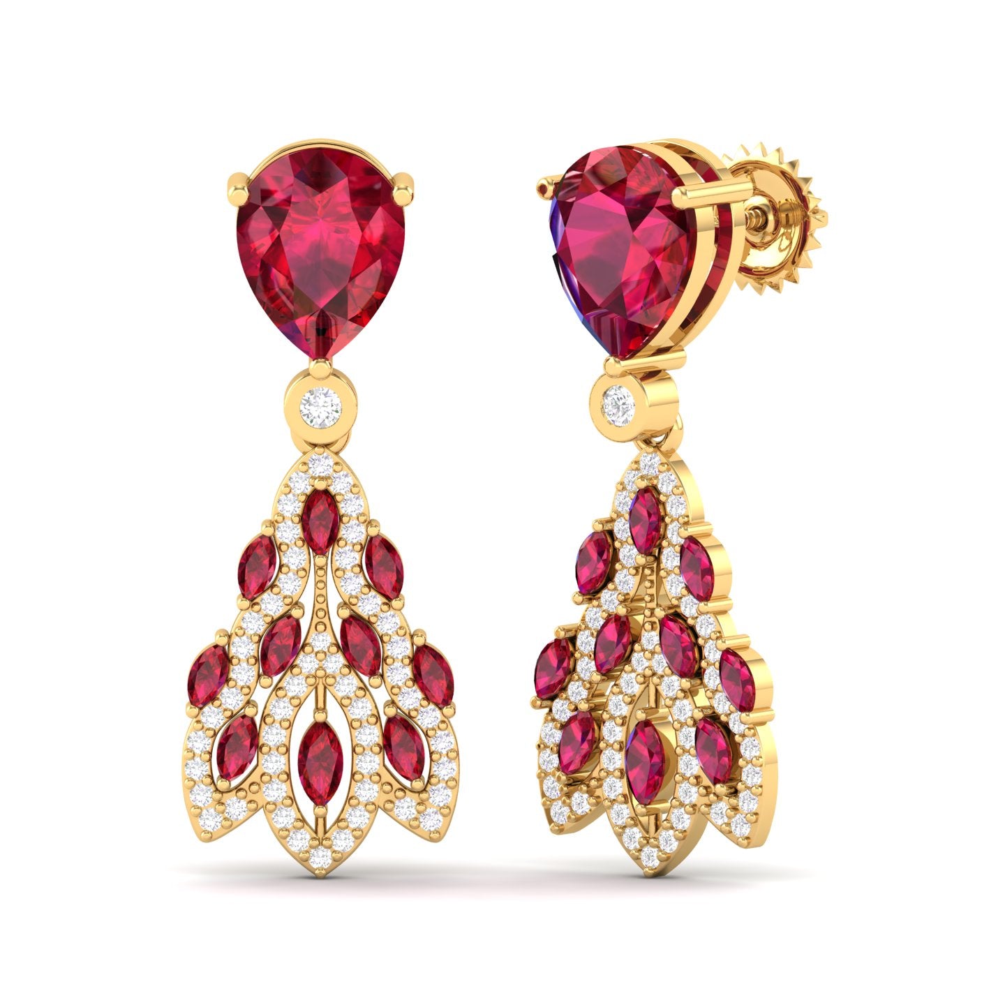 Maurya London Blue Topaz Peacock Fur Push Back Earrings with Diamonds