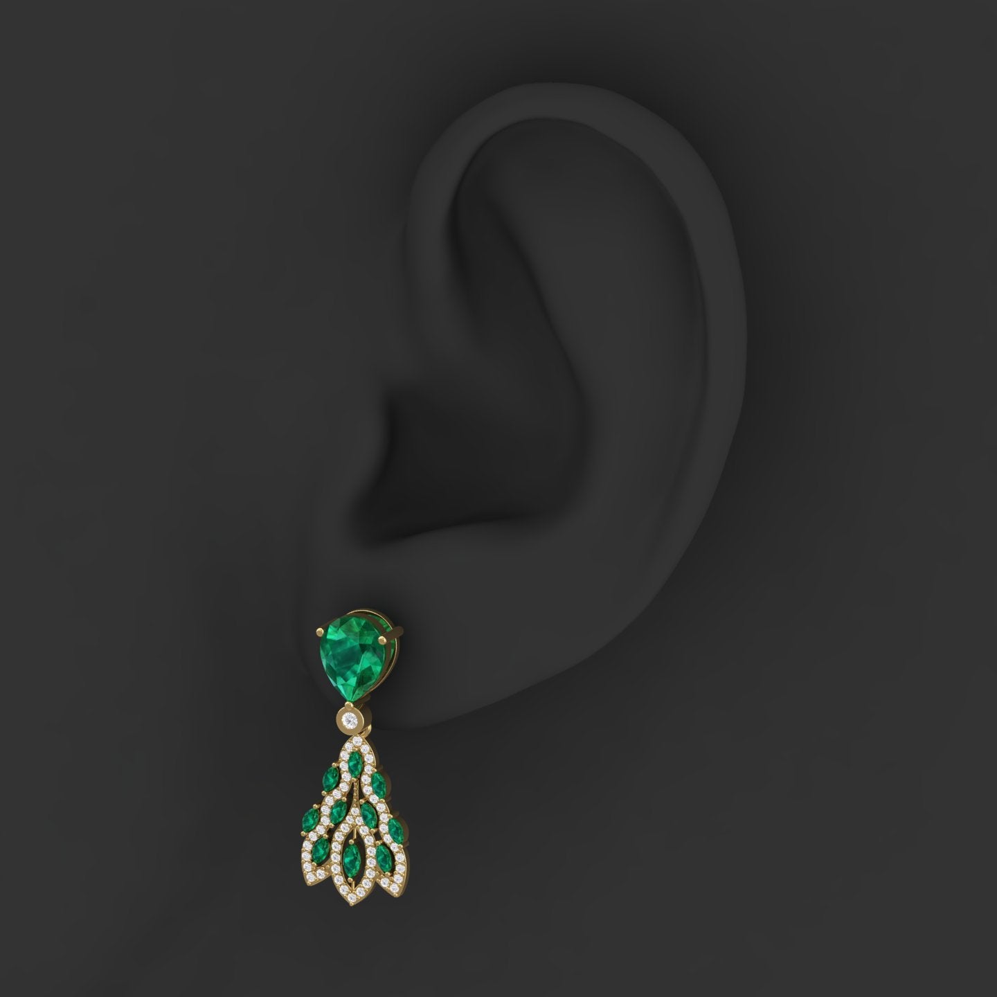 Maurya London Blue Topaz Peacock Fur Push Back Earrings with Diamonds