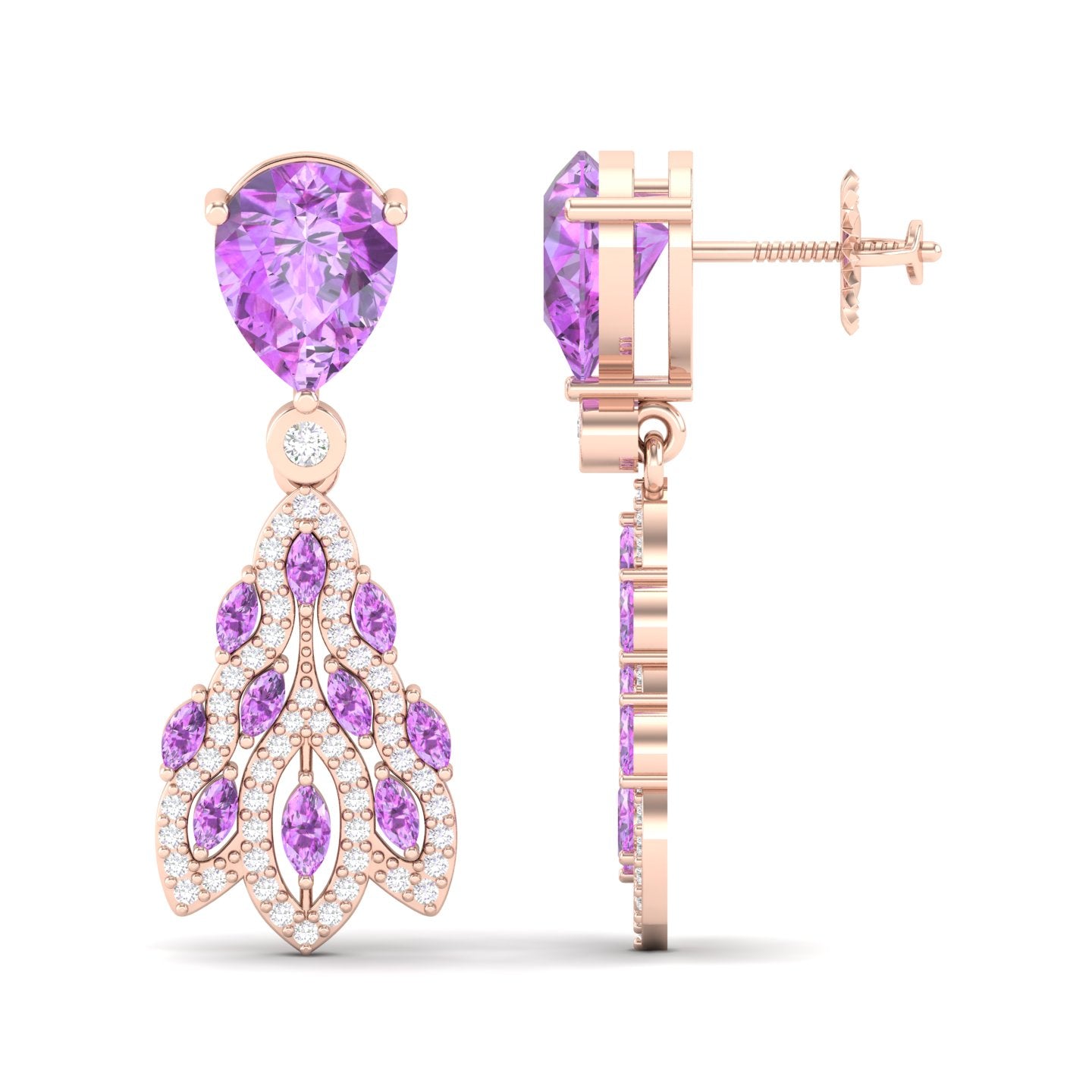 Maurya London Blue Topaz Peacock Fur Push Back Earrings with Diamonds