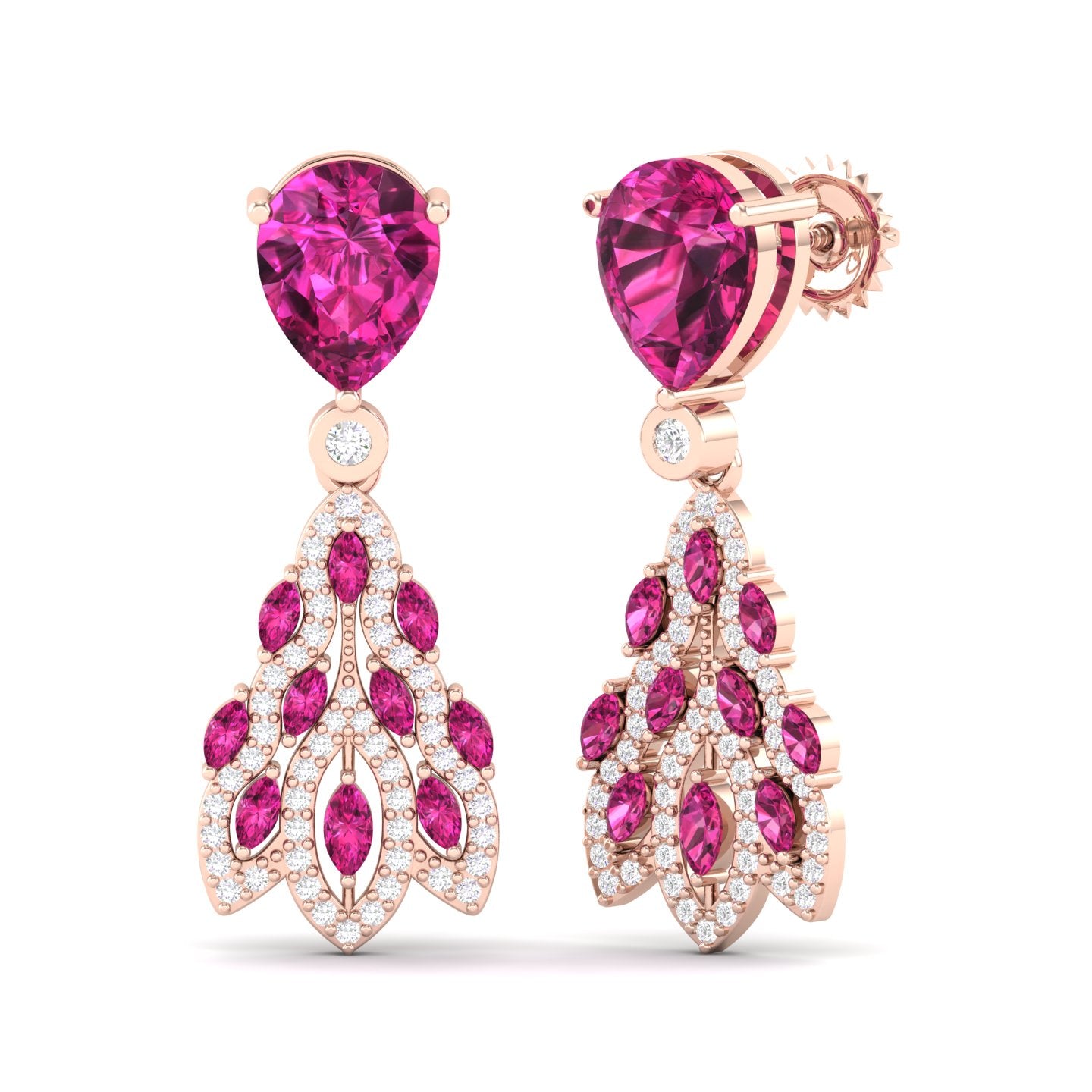 Maurya London Blue Topaz Peacock Fur Push Back Earrings with Diamonds