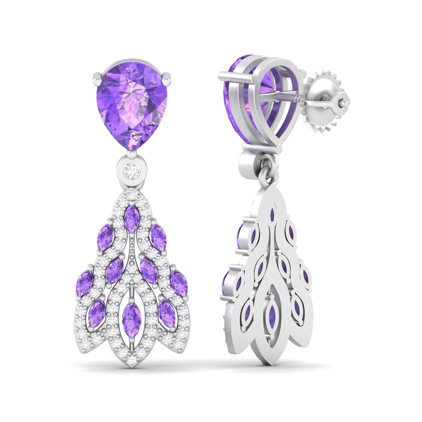 Maurya London Blue Topaz Peacock Fur Push Back Earrings with Diamonds