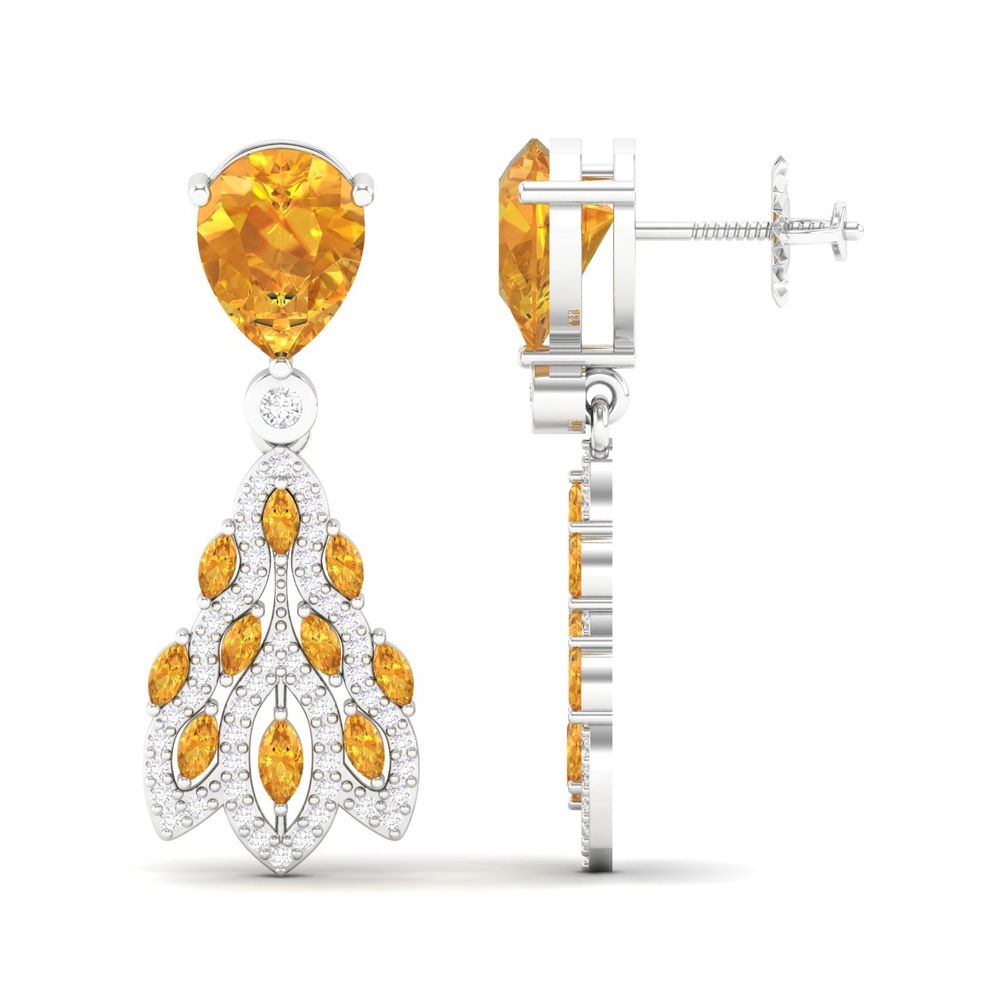 Maurya London Blue Topaz Peacock Fur Push Back Earrings with Diamonds