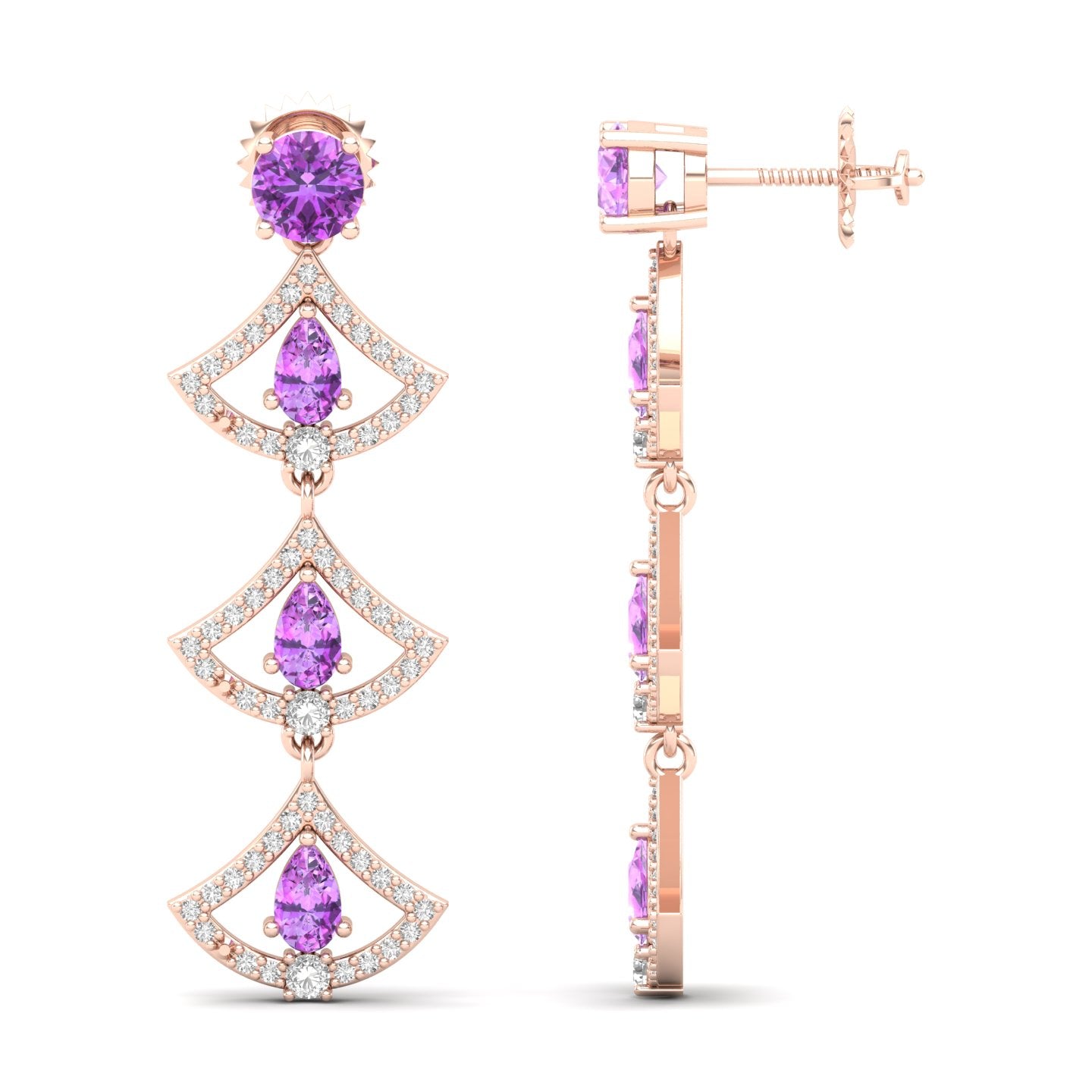 Maurya Graduating Ruby Horus Earrings with Diamonds