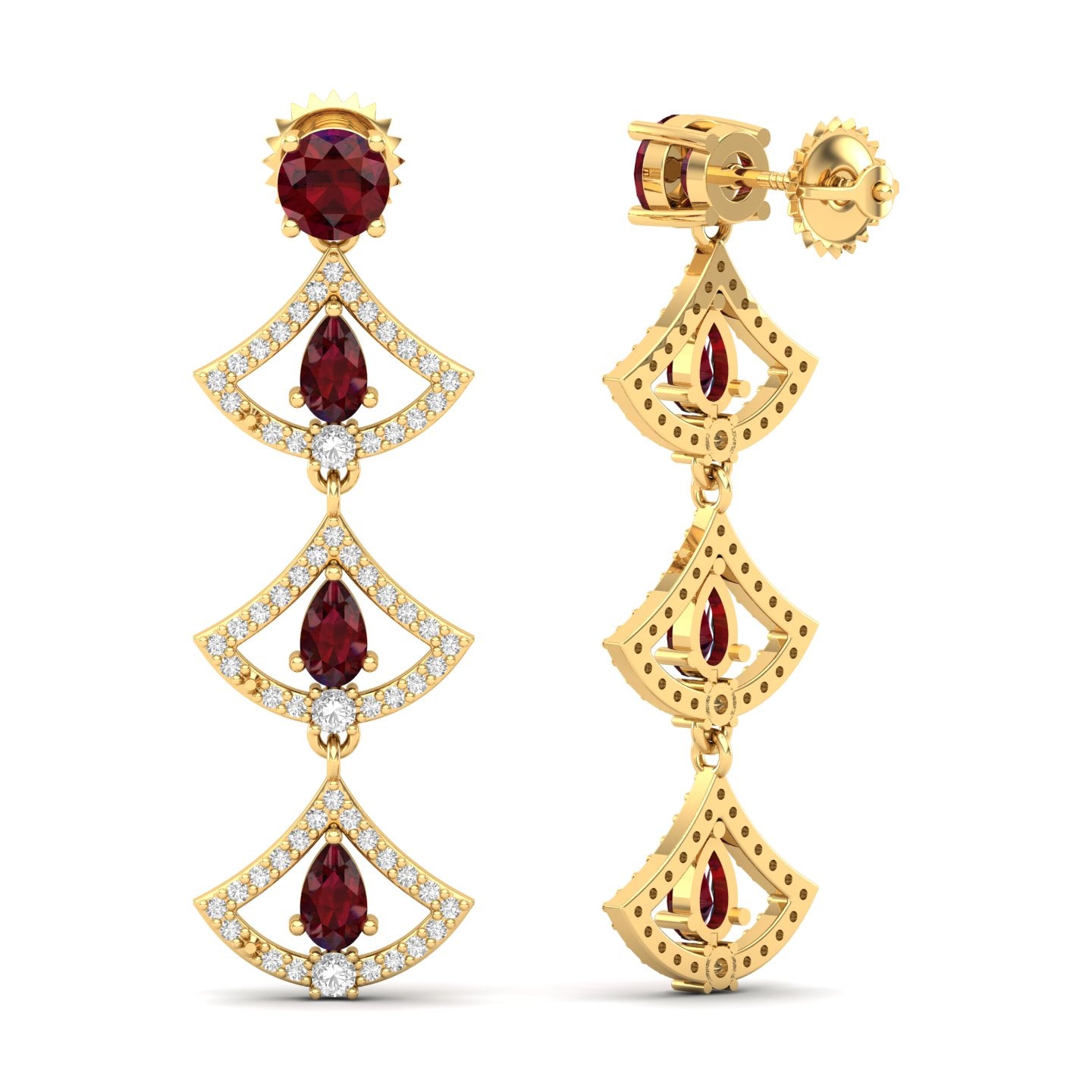 Maurya Graduating Ruby Horus Earrings with Diamonds