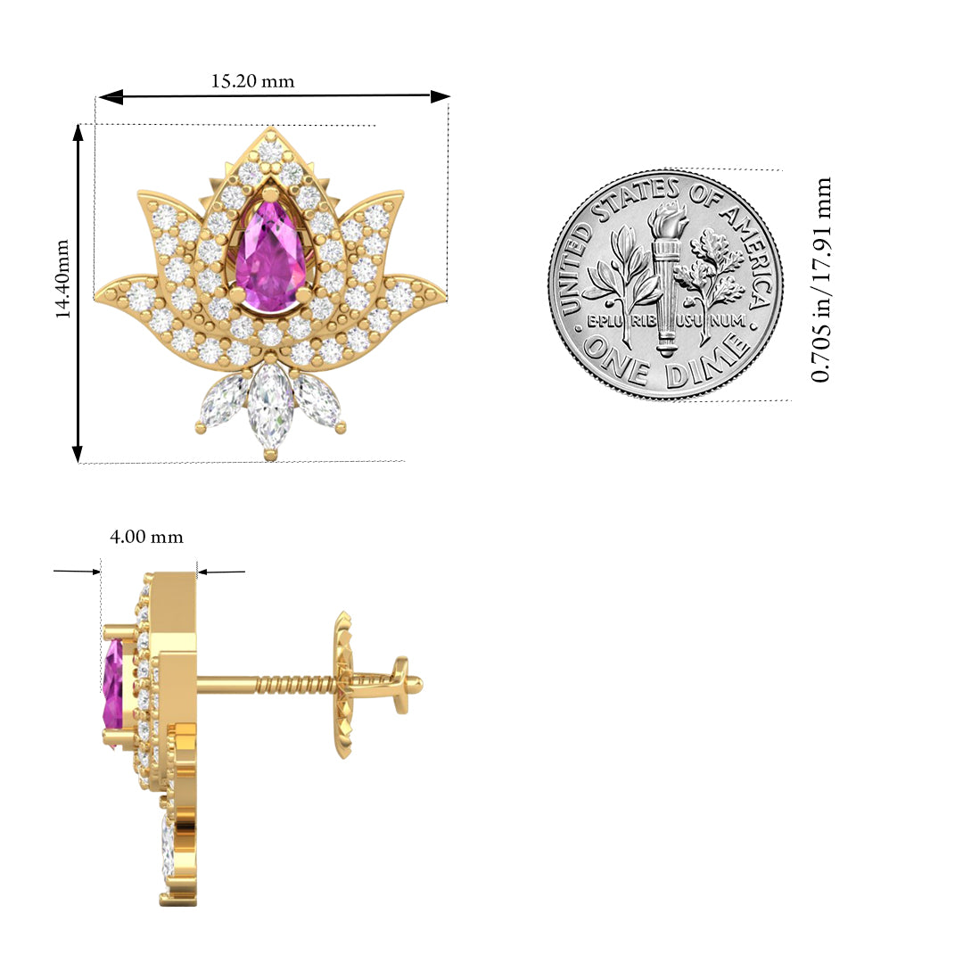 Maurya Scantling Pink Amethyst Stud Earrings with Pave Set Diamonds