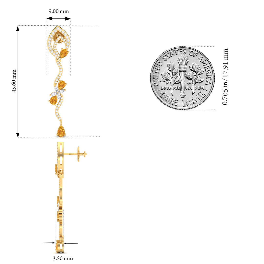 Maurya Ivy Drop Earrings with Citrine and Diamonds