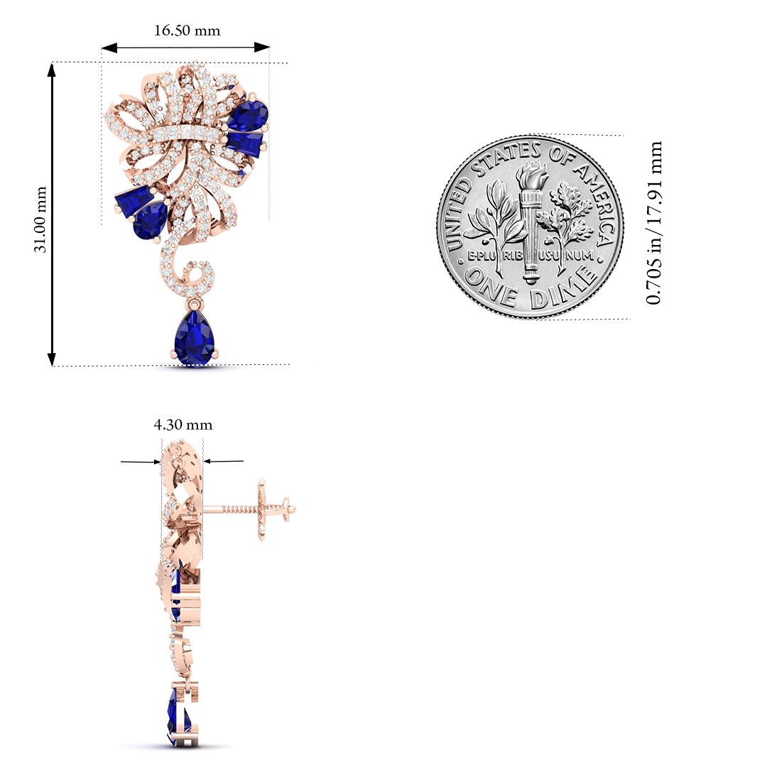 Maurya Mantle Blue Sapphire Drop Earrings with Diamonds
