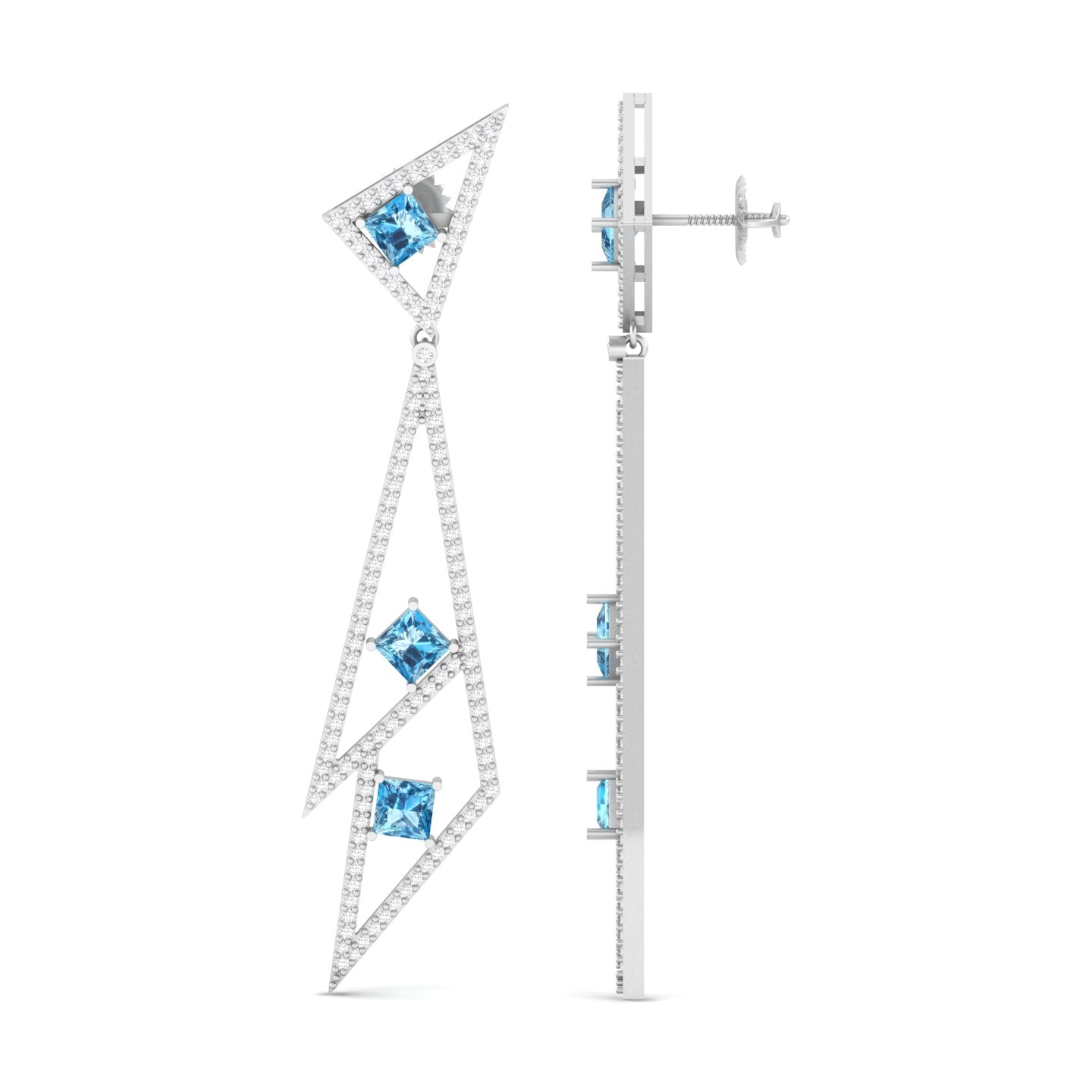 Maurya London Blue Topaz Vinkel Dangle Earrings with Diamonds