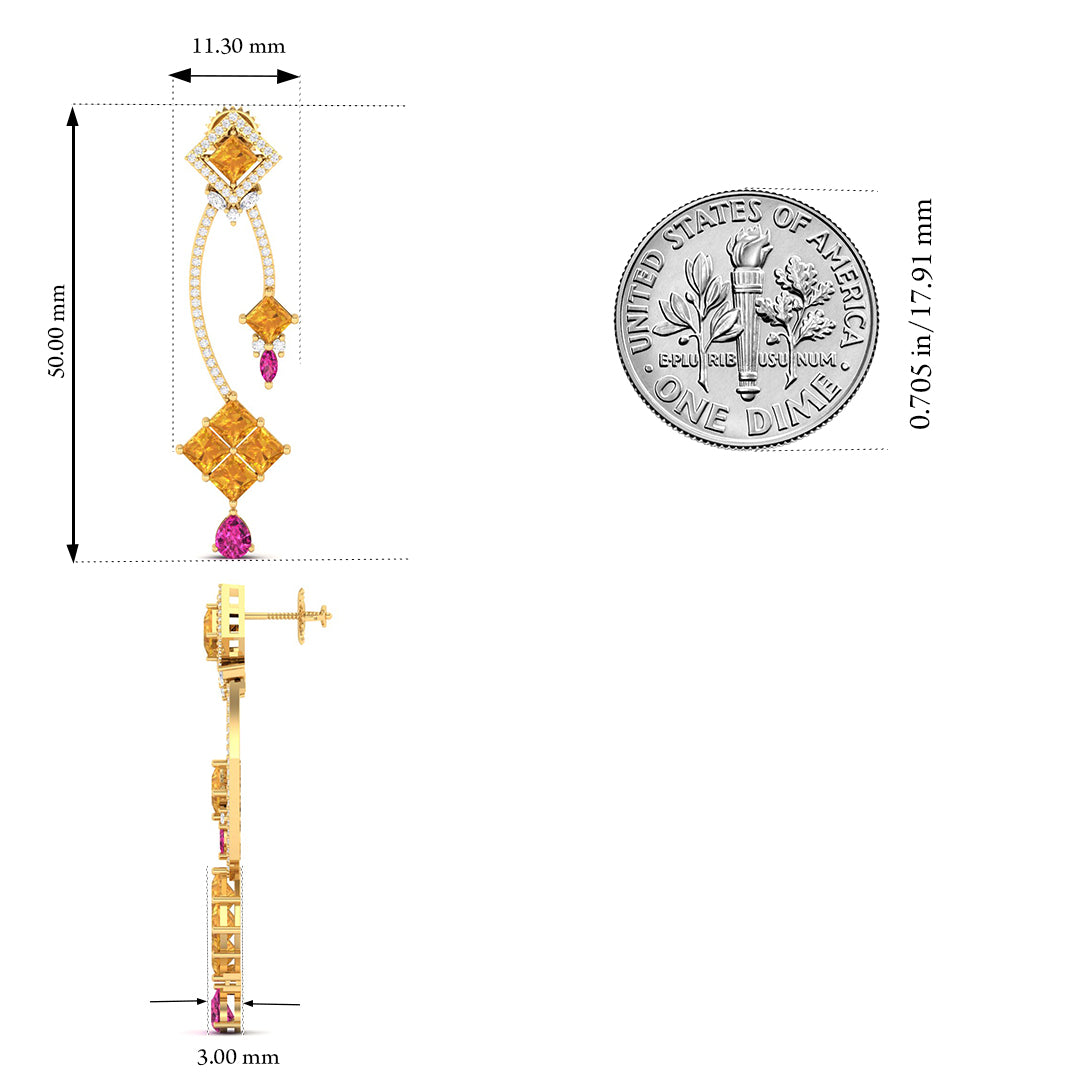 Maurya Palazzo Citrine Drop Earrings with Pink Amethyst and Diamonds