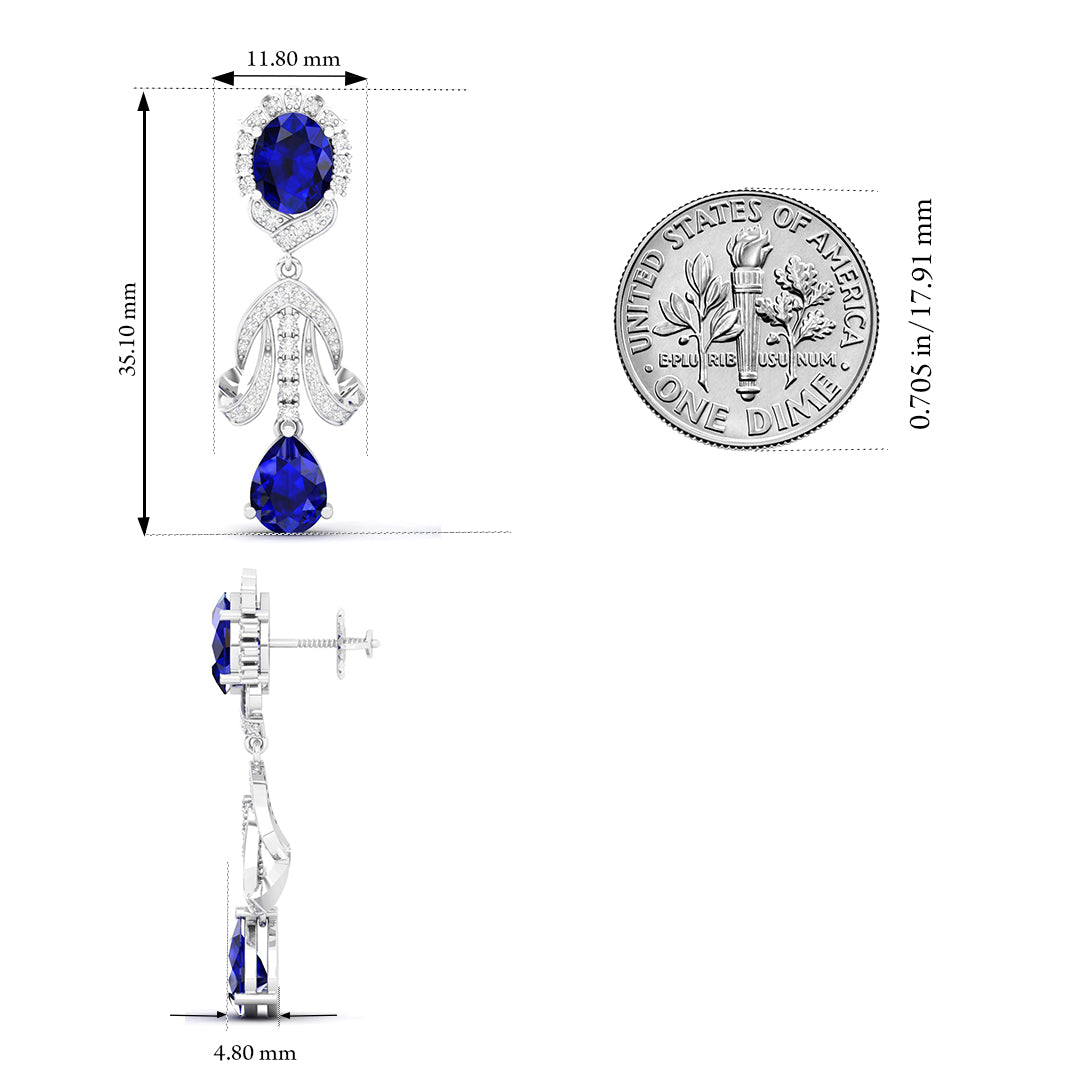 Maurya Utsokt Blue Sapphire Drop Earrings with Diamonds
