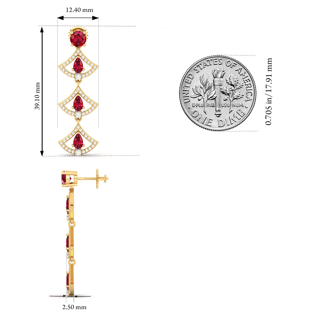 Maurya Graduating Ruby Horus Earrings with Diamonds