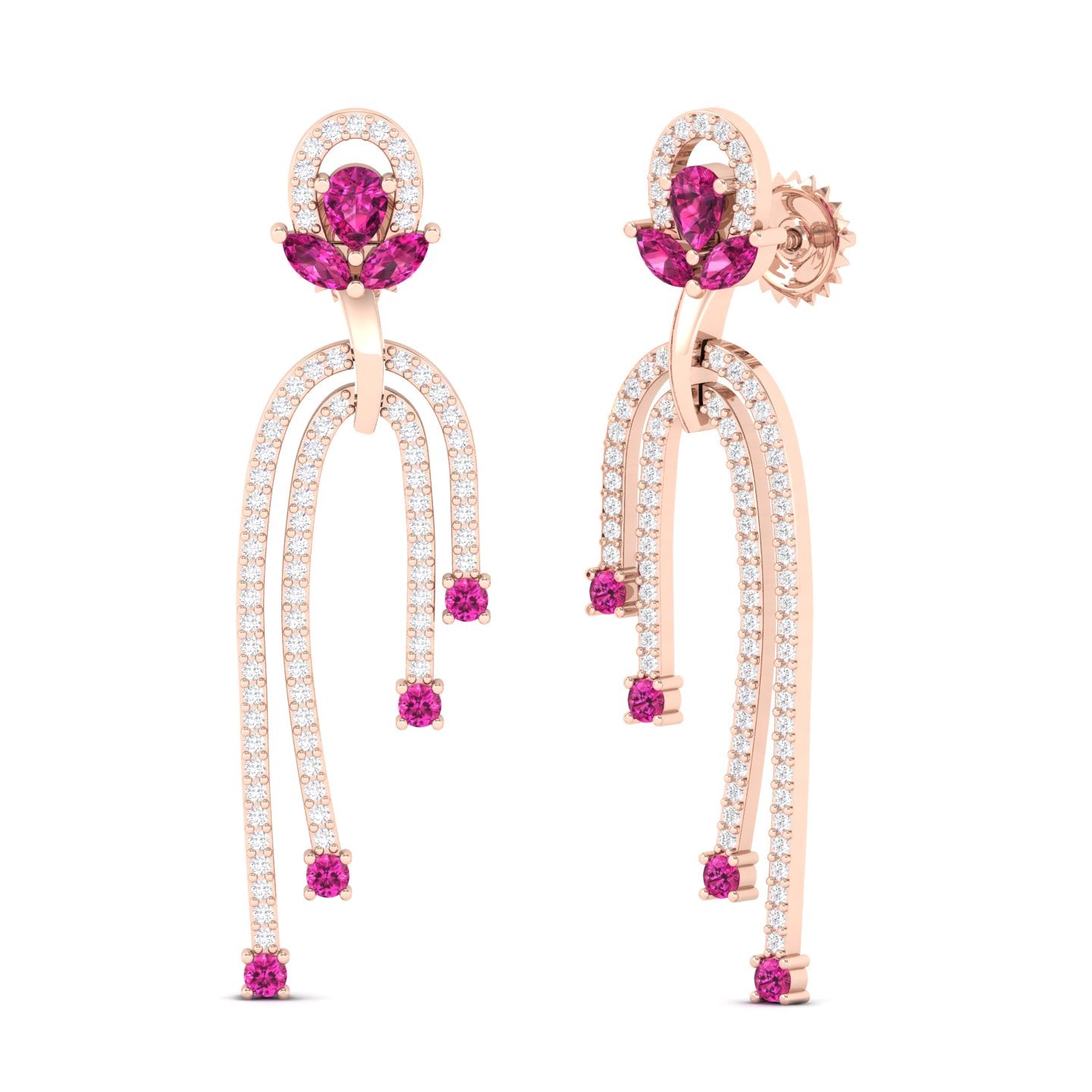 Maurya Blue Topaz Sconce Dangle Earrings with Pave Set Diamonds