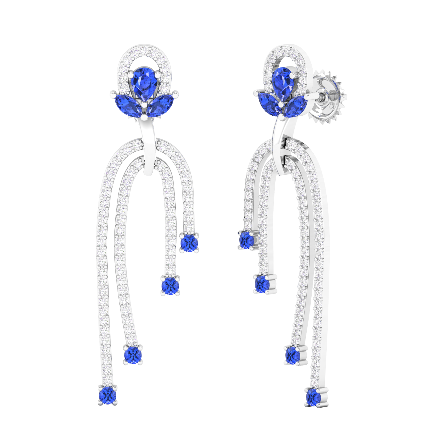 Maurya Blue Topaz Sconce Dangle Earrings with Pave Set Diamonds