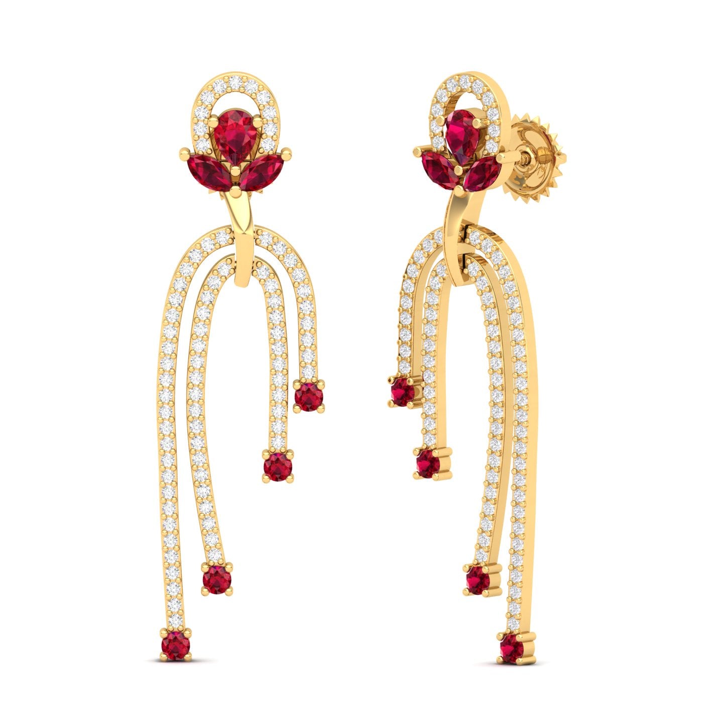 Maurya Blue Topaz Sconce Dangle Earrings with Pave Set Diamonds