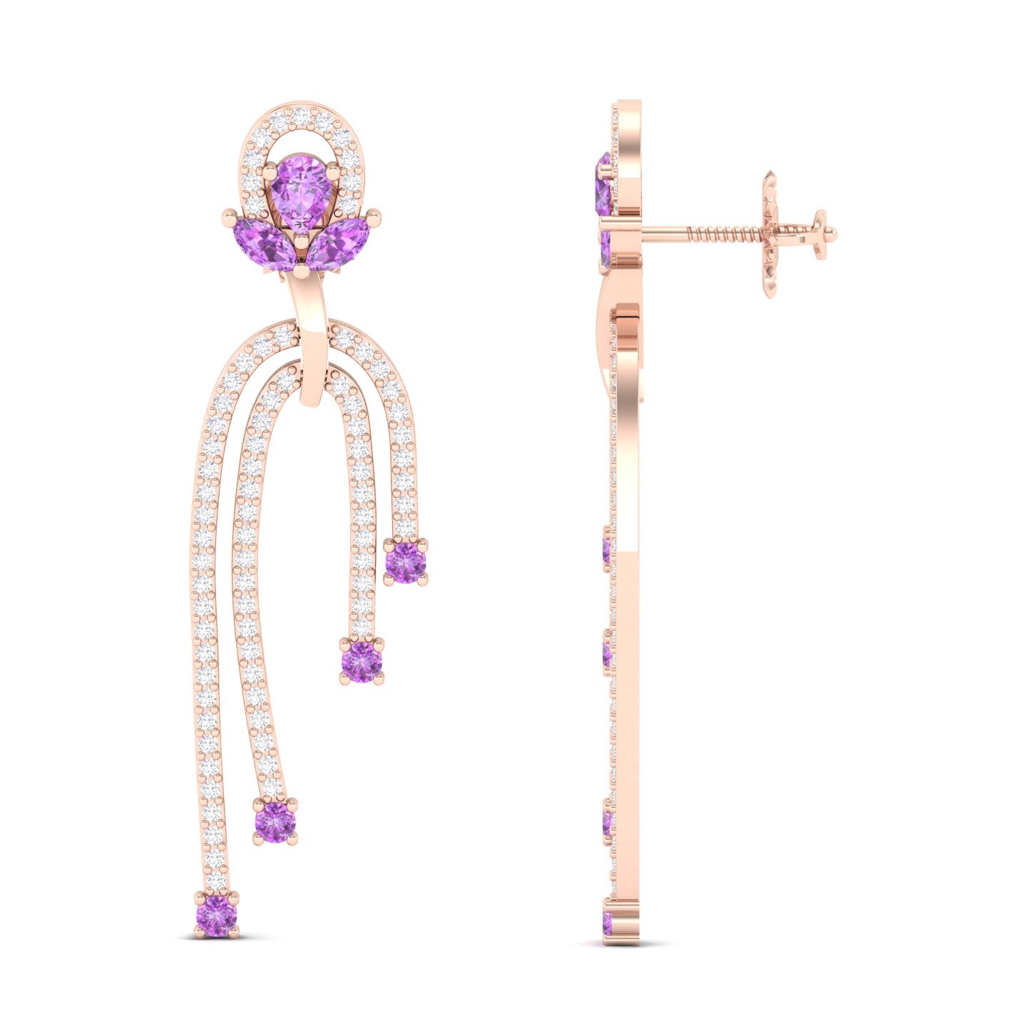 Maurya Blue Topaz Sconce Dangle Earrings with Pave Set Diamonds