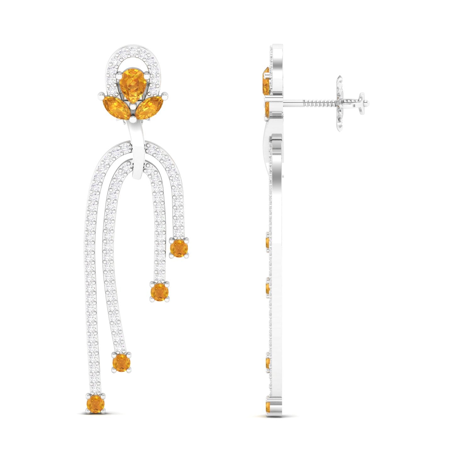 Maurya Blue Topaz Sconce Dangle Earrings with Pave Set Diamonds