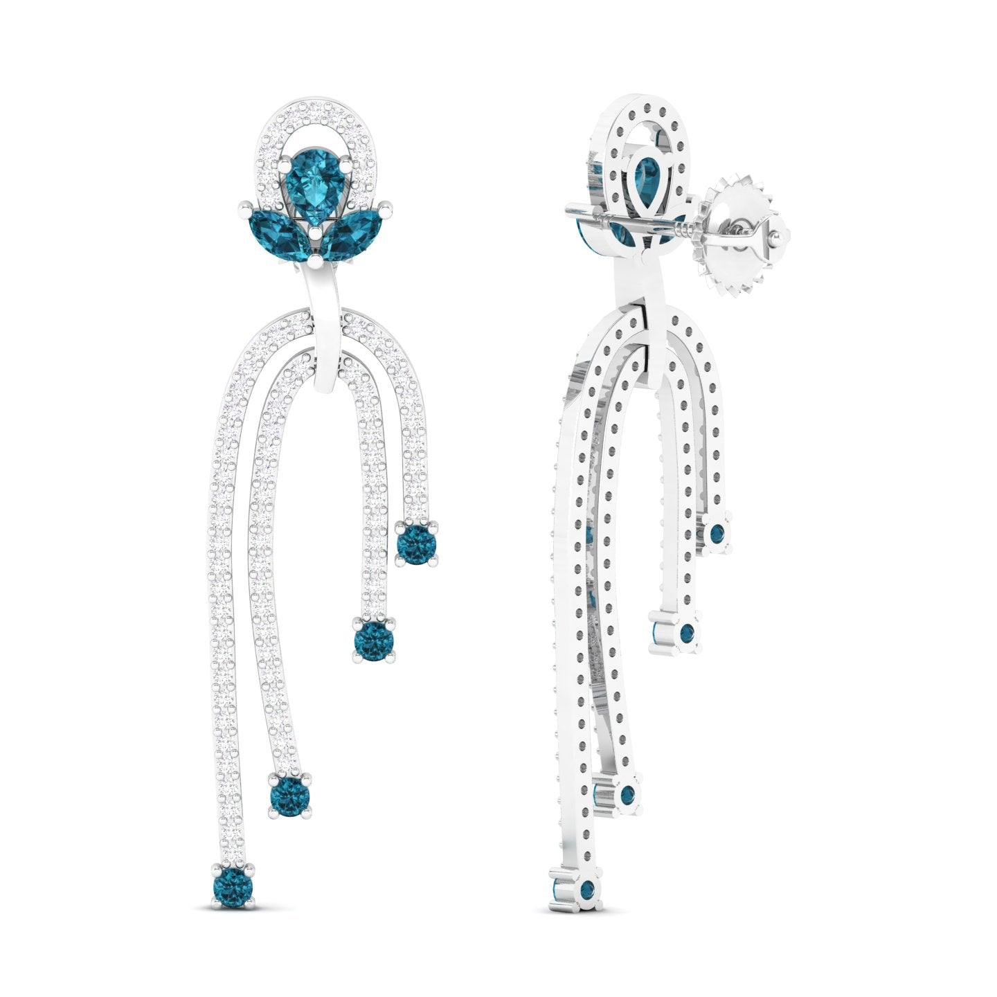 Maurya Blue Topaz Sconce Dangle Earrings with Pave Set Diamonds