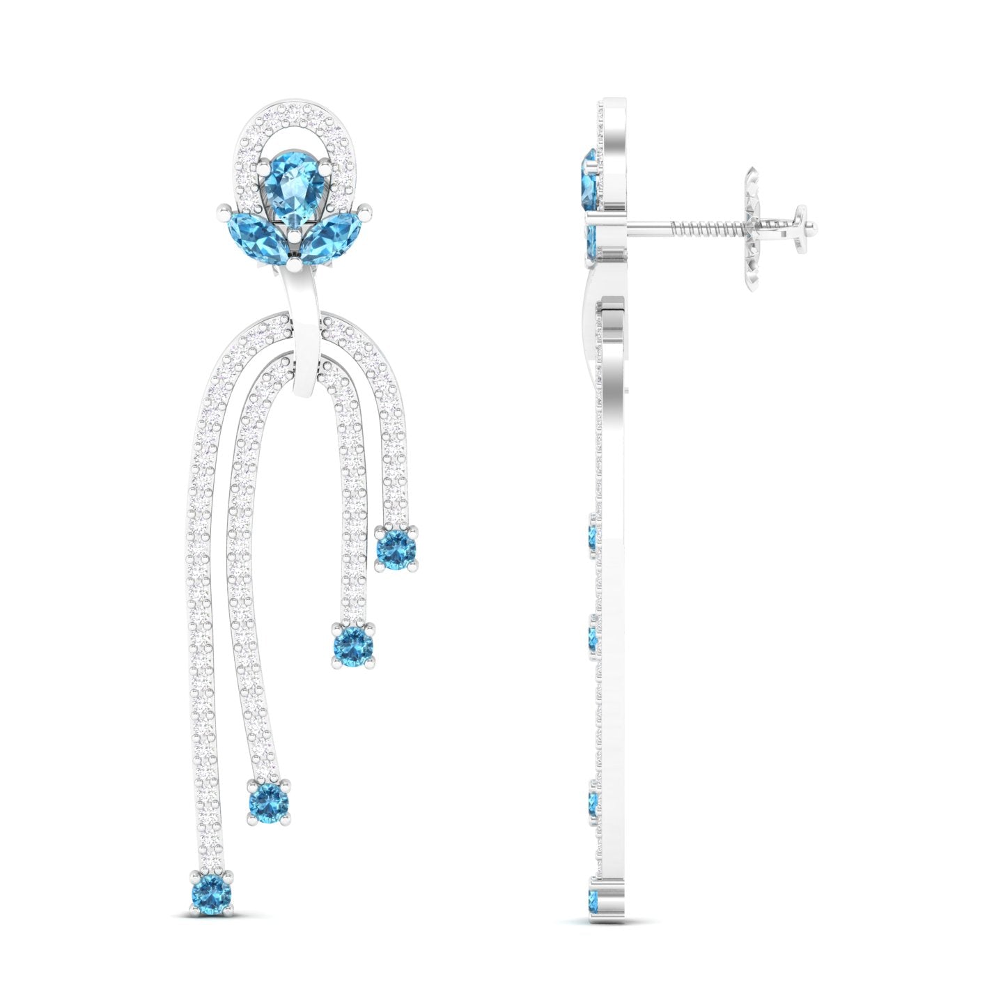 Maurya Blue Topaz Sconce Dangle Earrings with Pave Set Diamonds