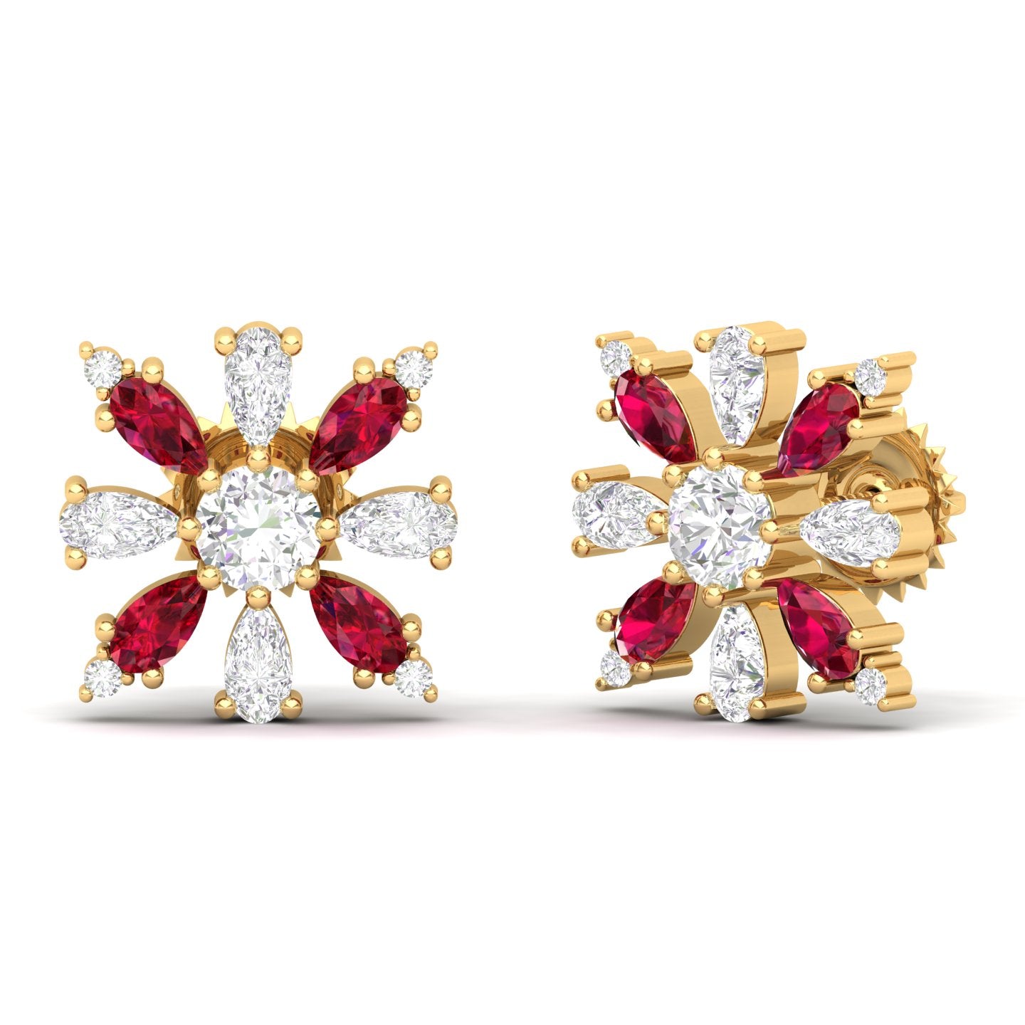 Maurya Floret Emerald and Fancy Diamond Stud Earrings
