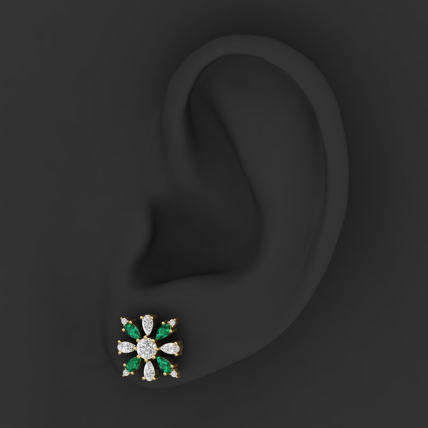 Maurya Floret Emerald and Fancy Diamond Stud Earrings