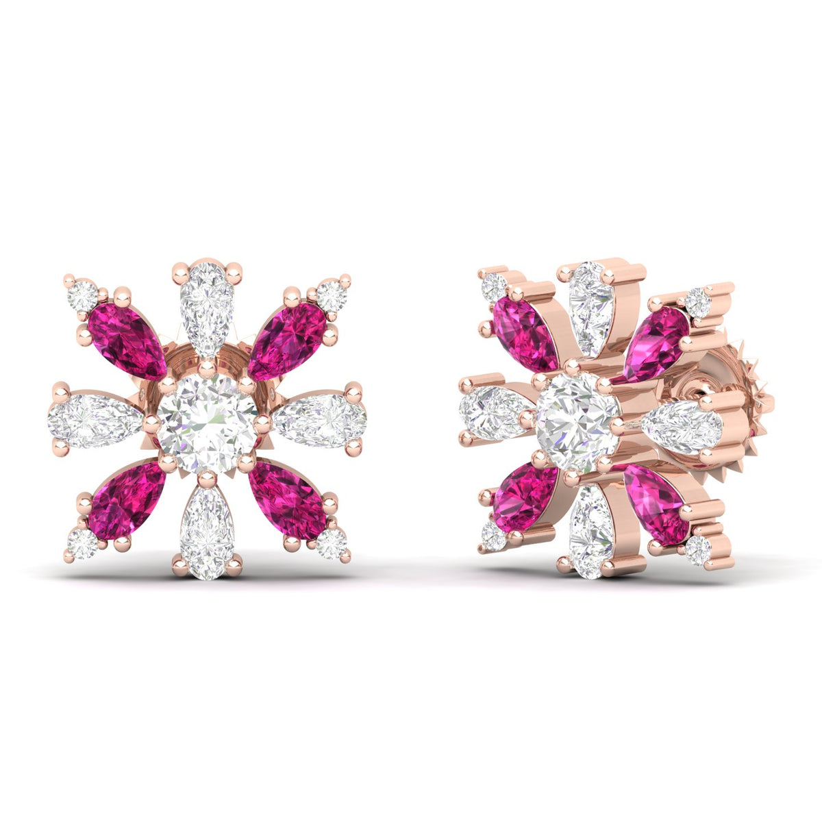 Maurya Floret Emerald and Fancy Diamond Stud Earrings