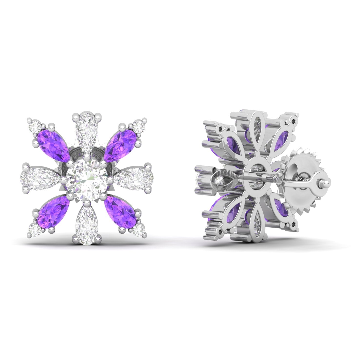 Maurya Floret Emerald and Fancy Diamond Stud Earrings