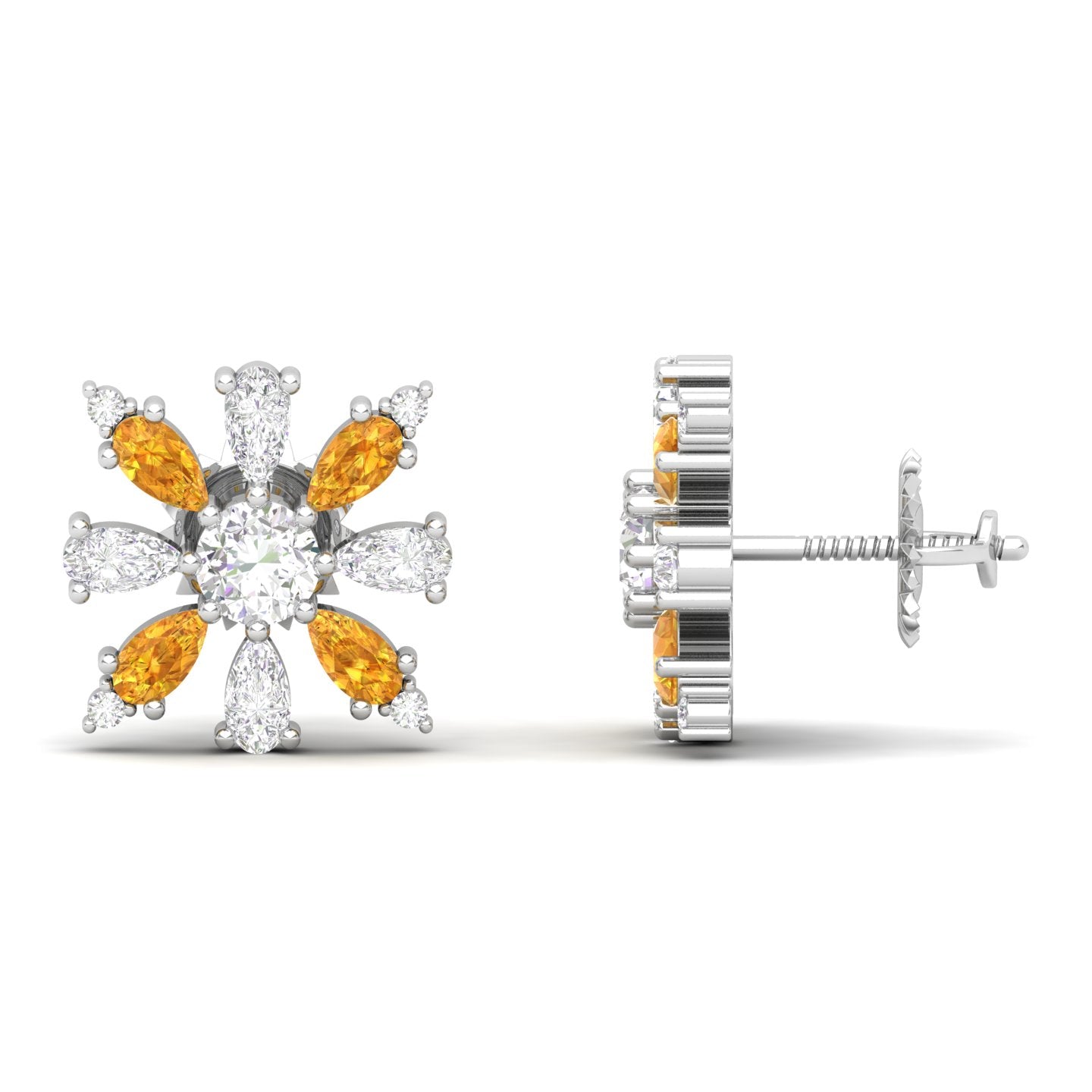 Maurya Floret Emerald and Fancy Diamond Stud Earrings