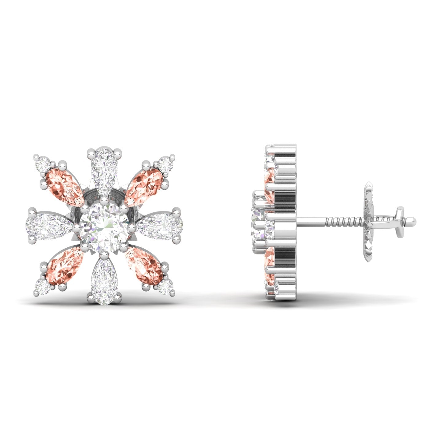 Maurya Floret Emerald and Fancy Diamond Stud Earrings