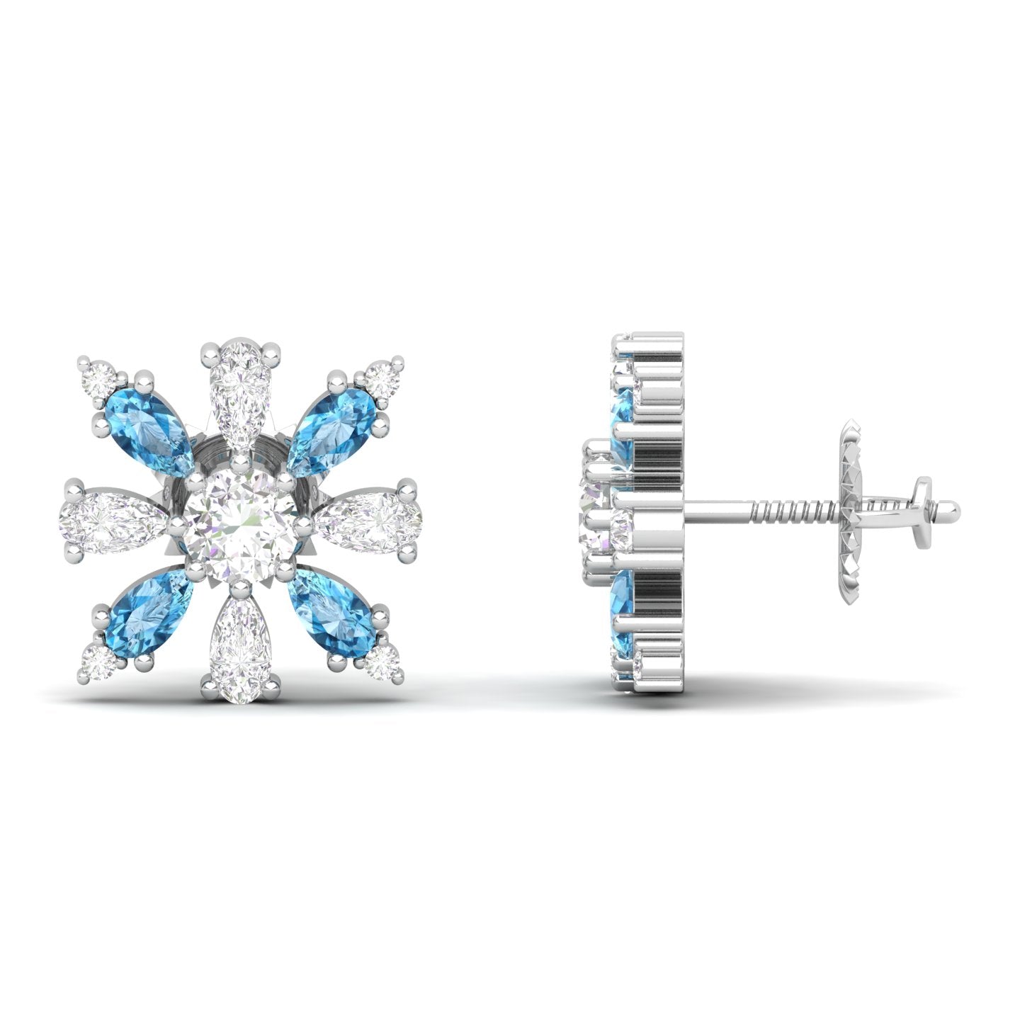 Maurya Floret Emerald and Fancy Diamond Stud Earrings