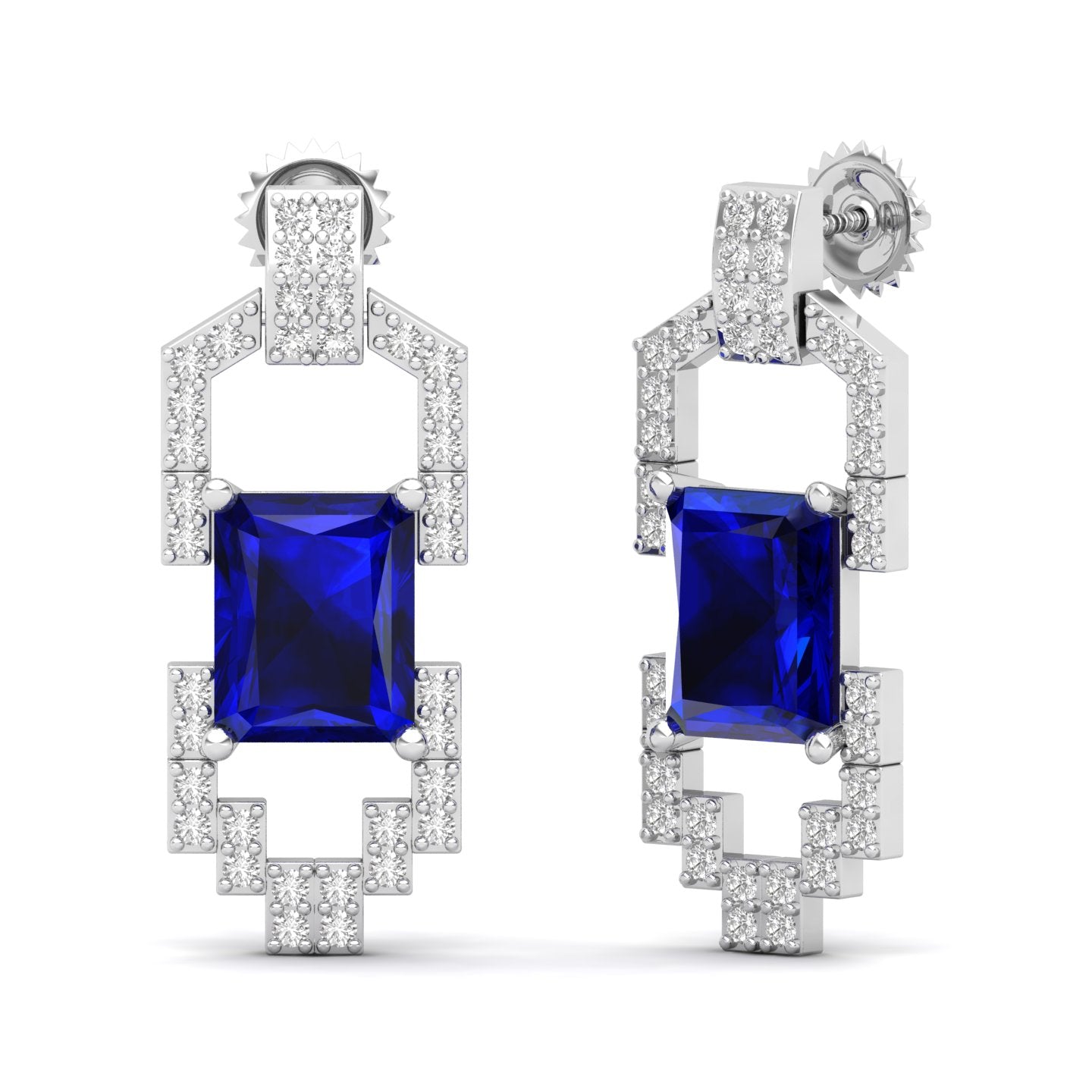 Maurya Morganite Art Deco Push Back Earrings with Diamonds