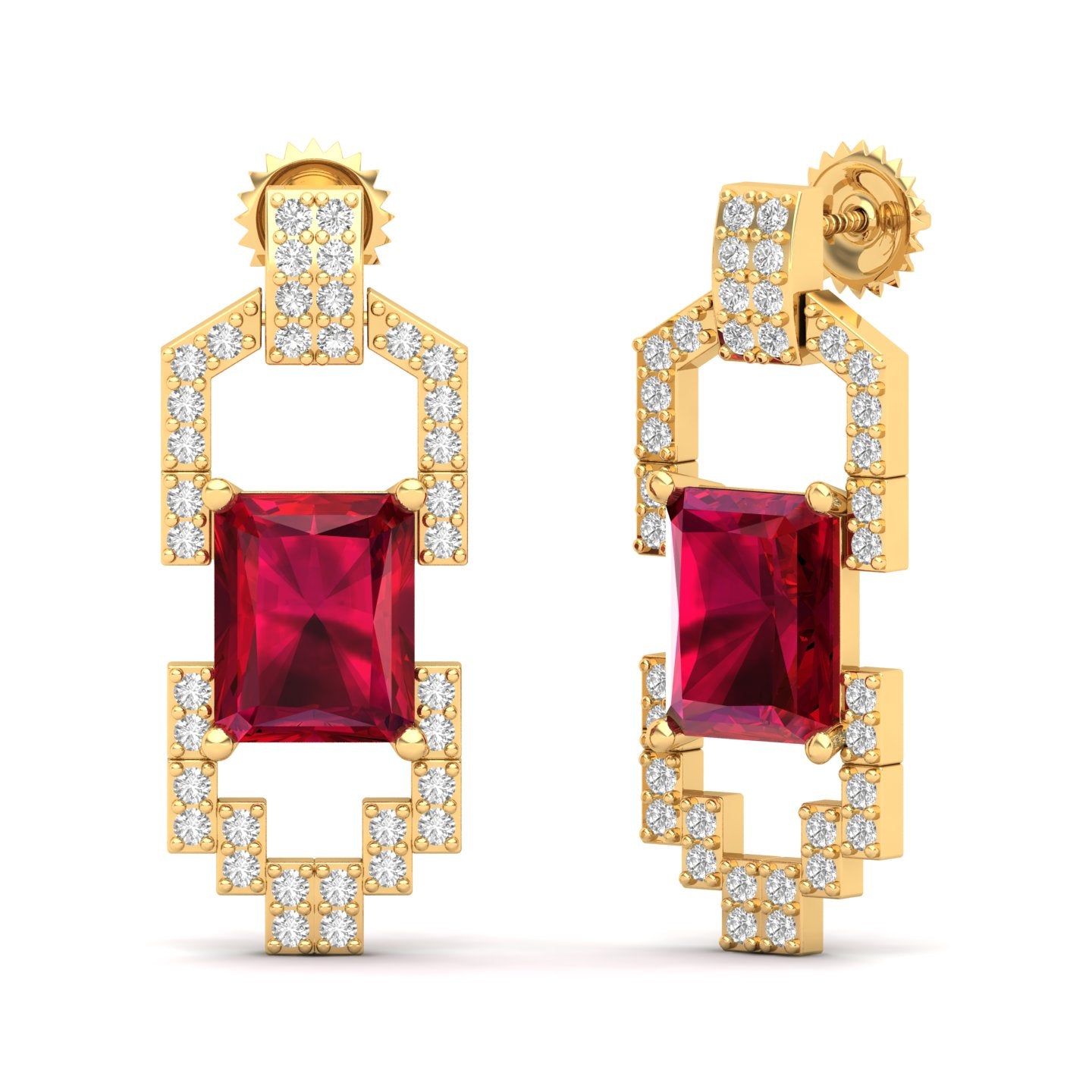 Maurya Morganite Art Deco Push Back Earrings with Diamonds