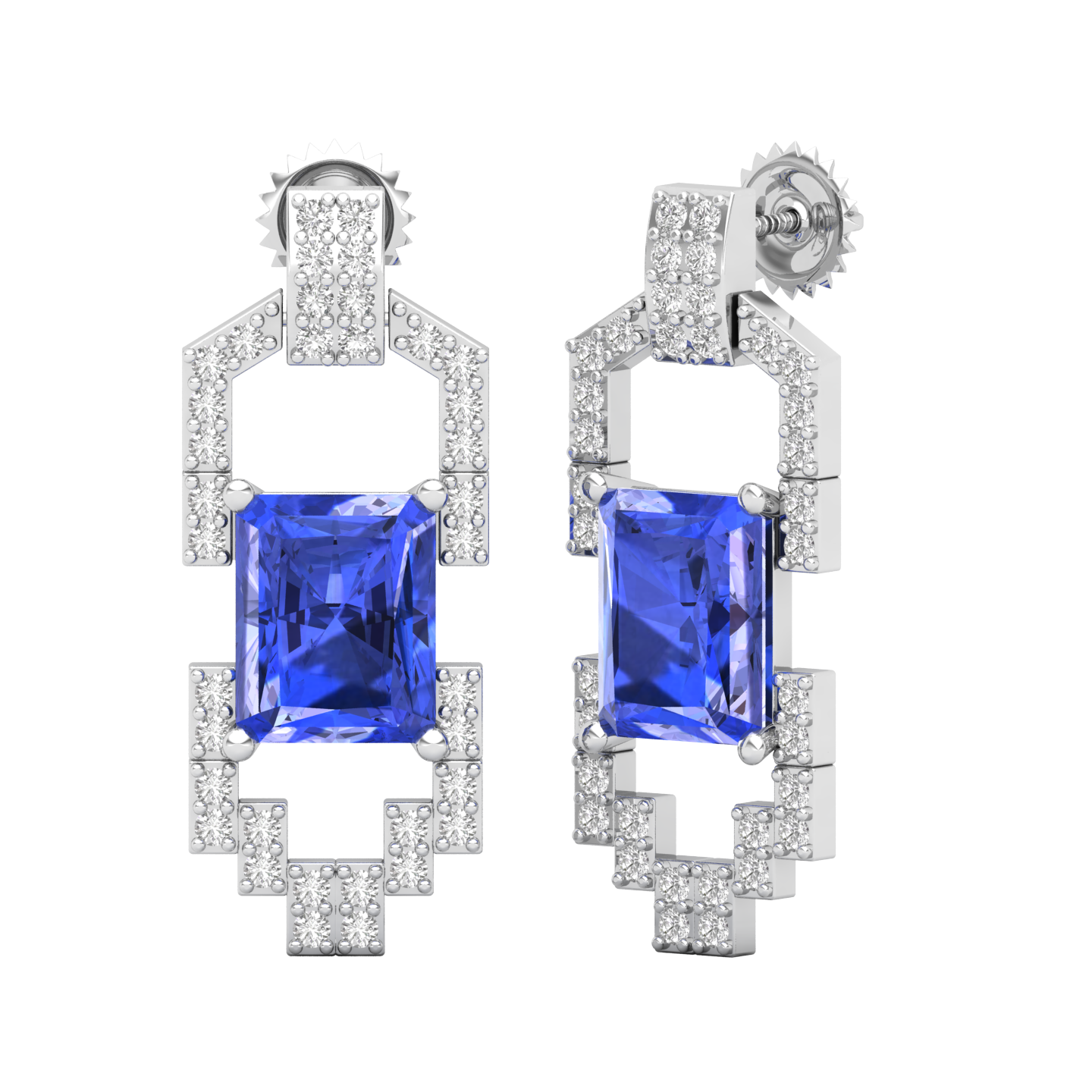 Maurya Morganite Art Deco Push Back Earrings with Diamonds