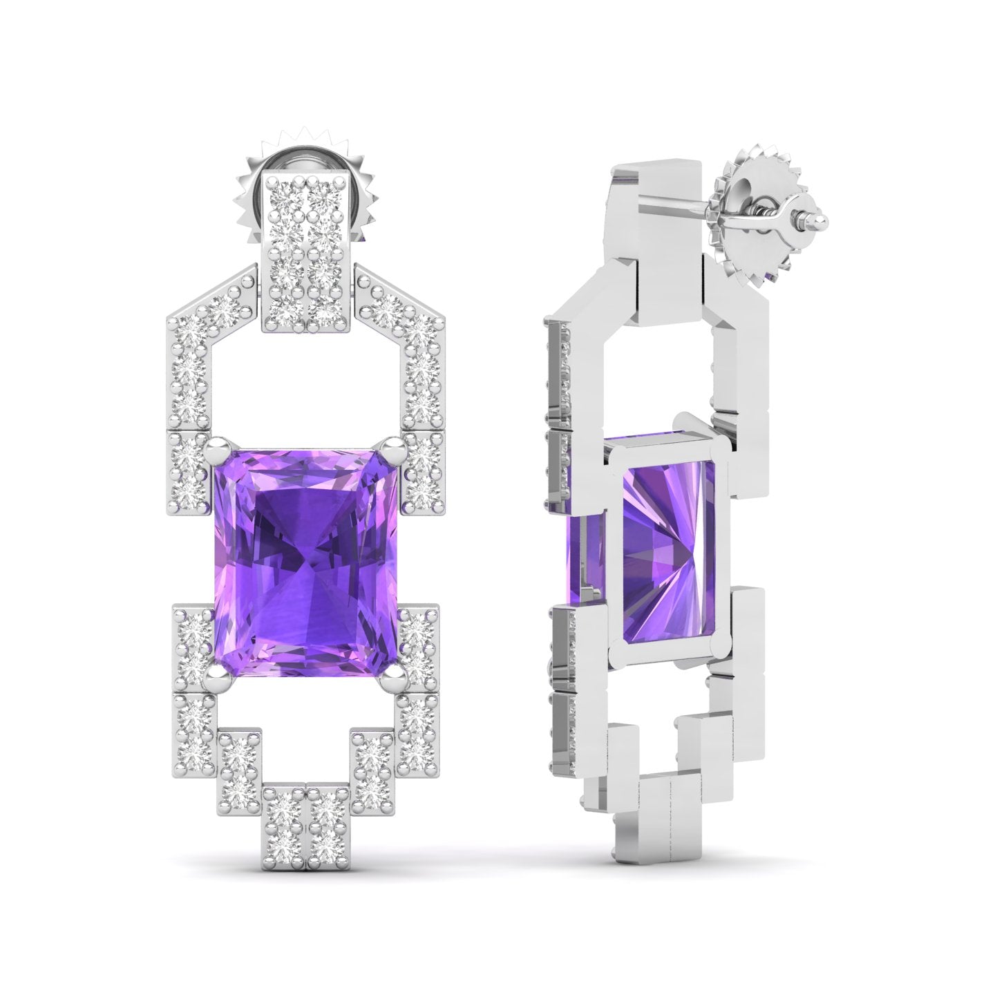 Maurya Morganite Art Deco Push Back Earrings with Diamonds