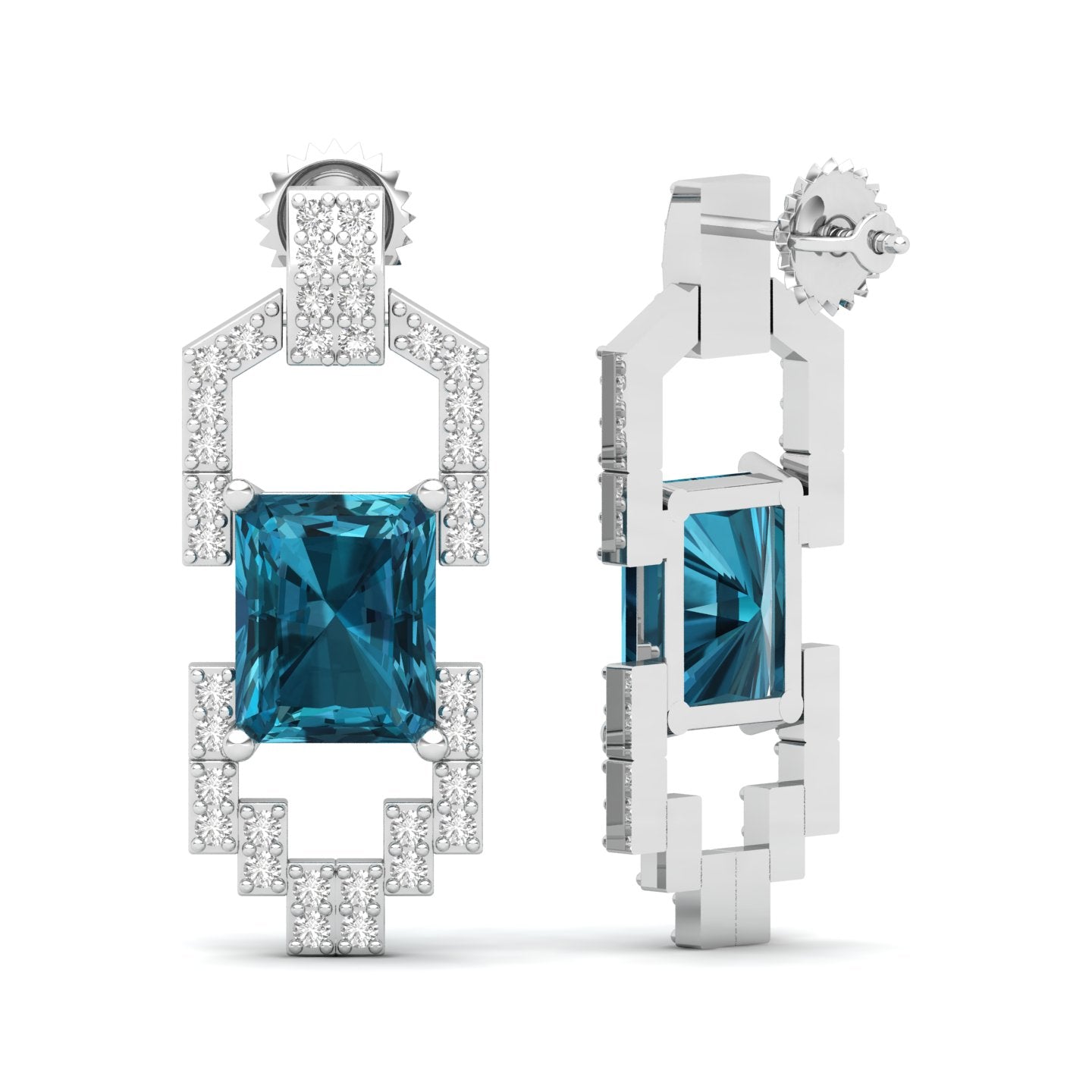 Maurya Morganite Art Deco Push Back Earrings with Diamonds