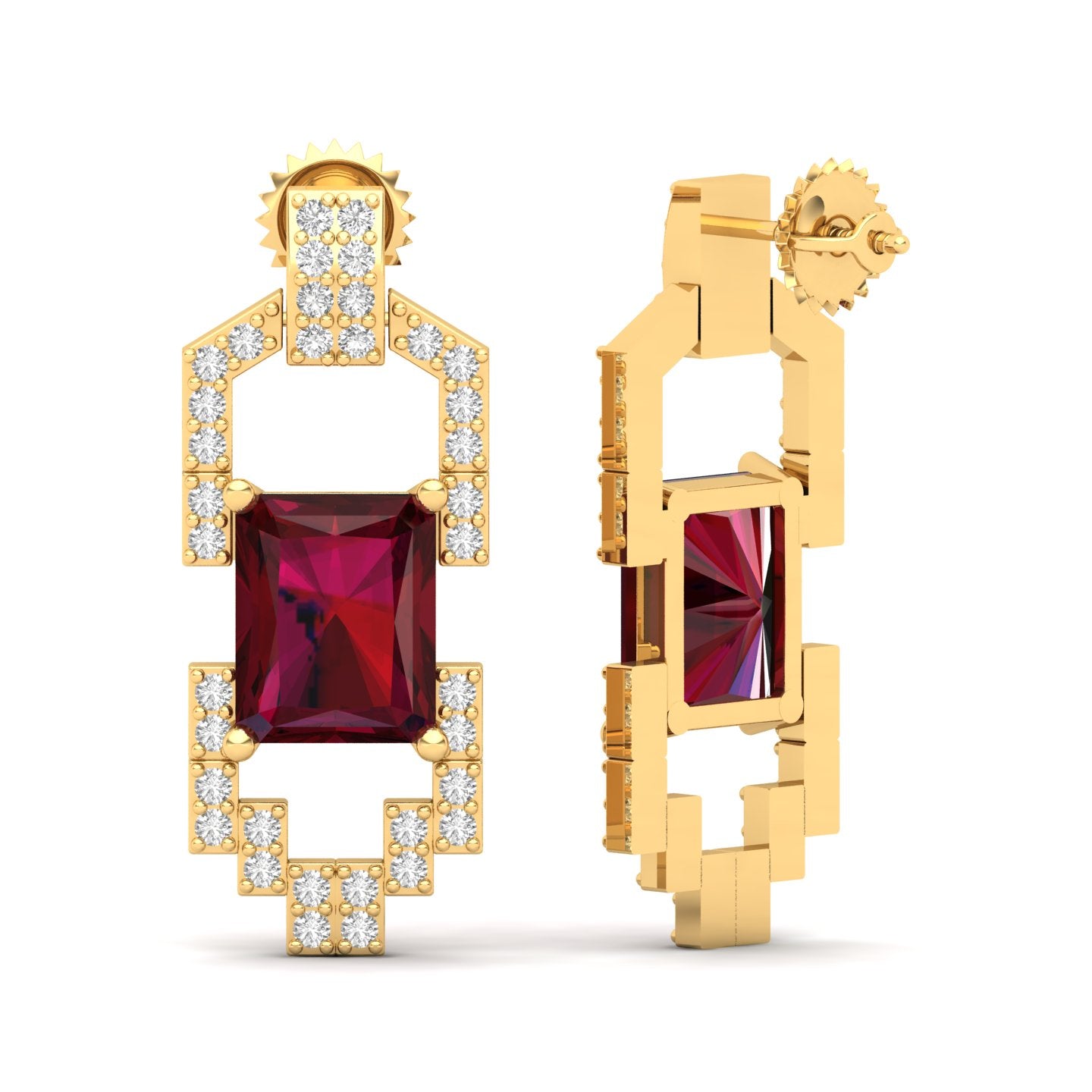 Maurya Morganite Art Deco Push Back Earrings with Diamonds