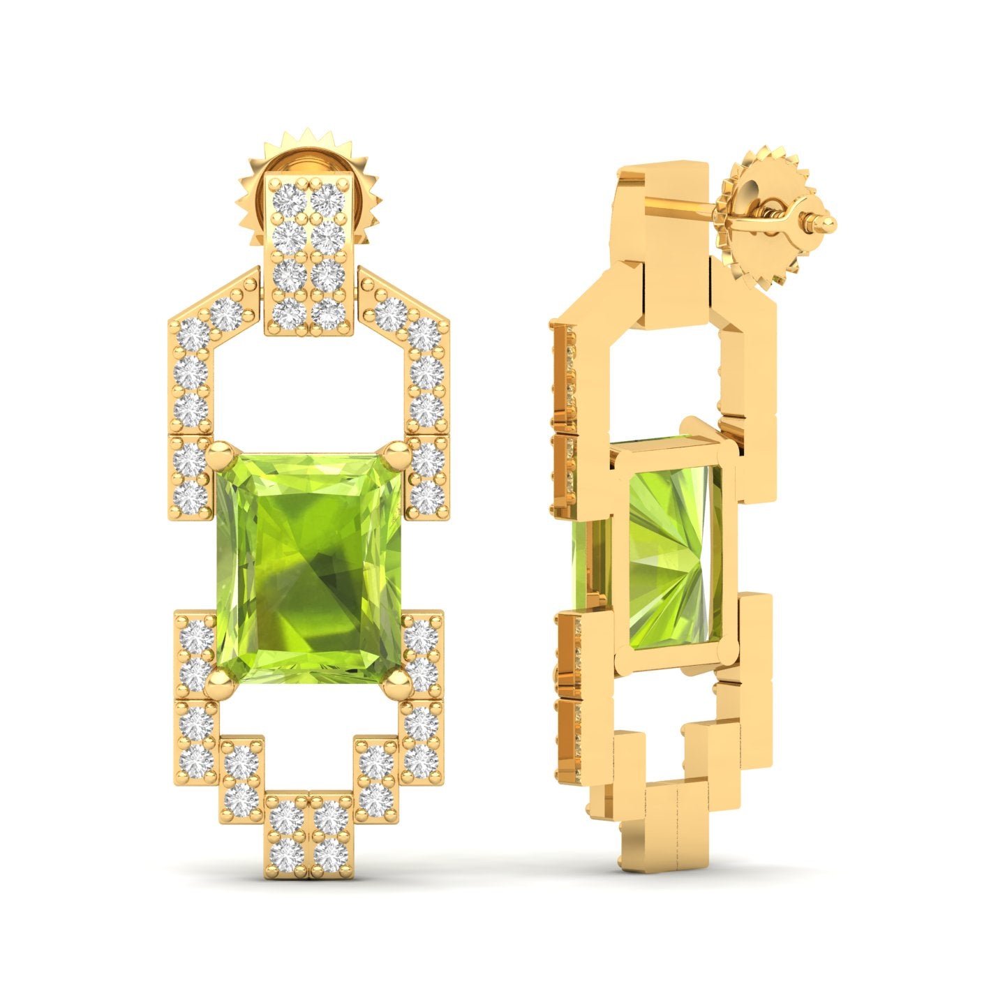 Maurya Morganite Art Deco Push Back Earrings with Diamonds